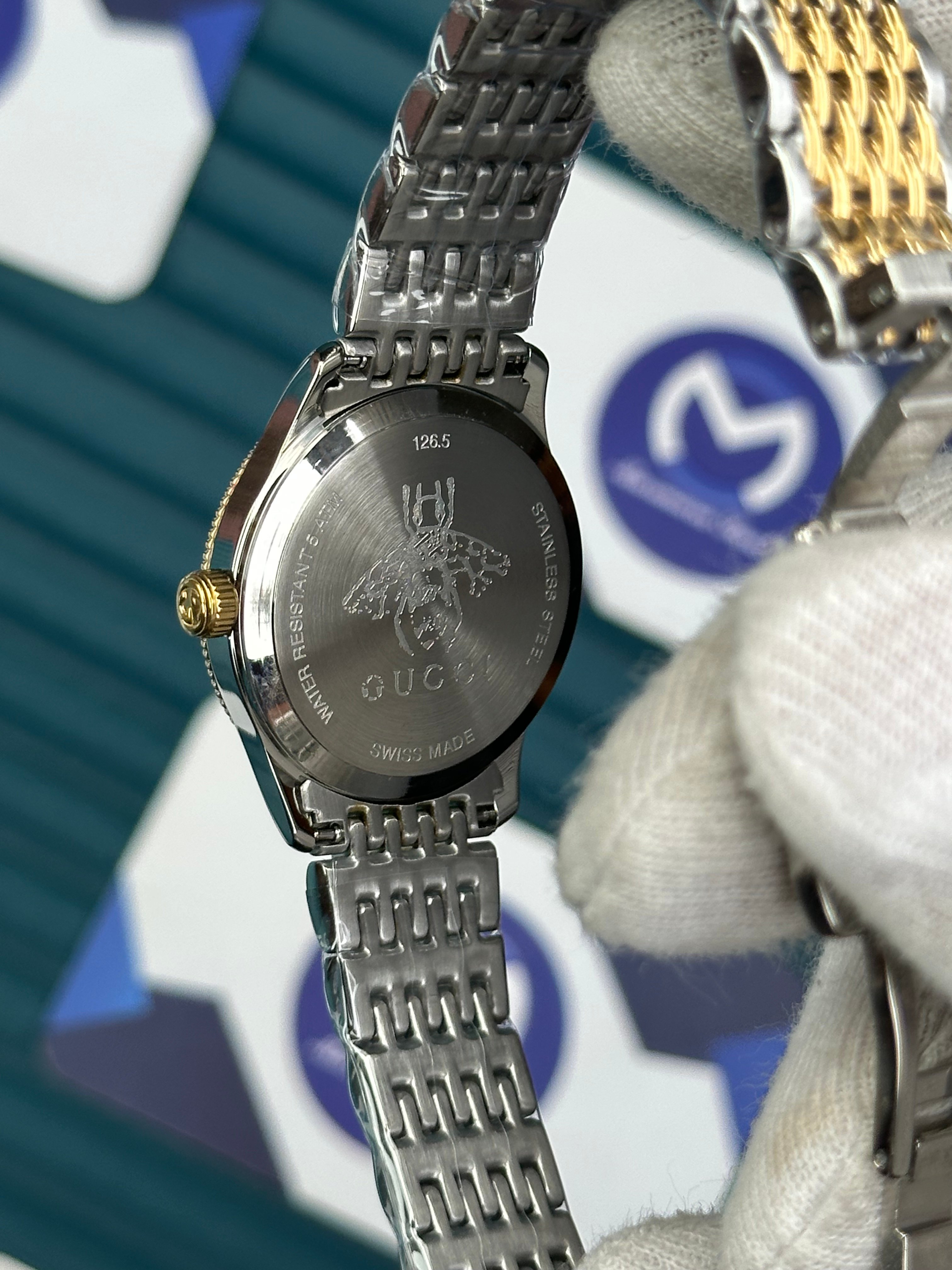 GUCCI WHITE DIAL SPINNING BUTTERFLY GOLD-SILVER