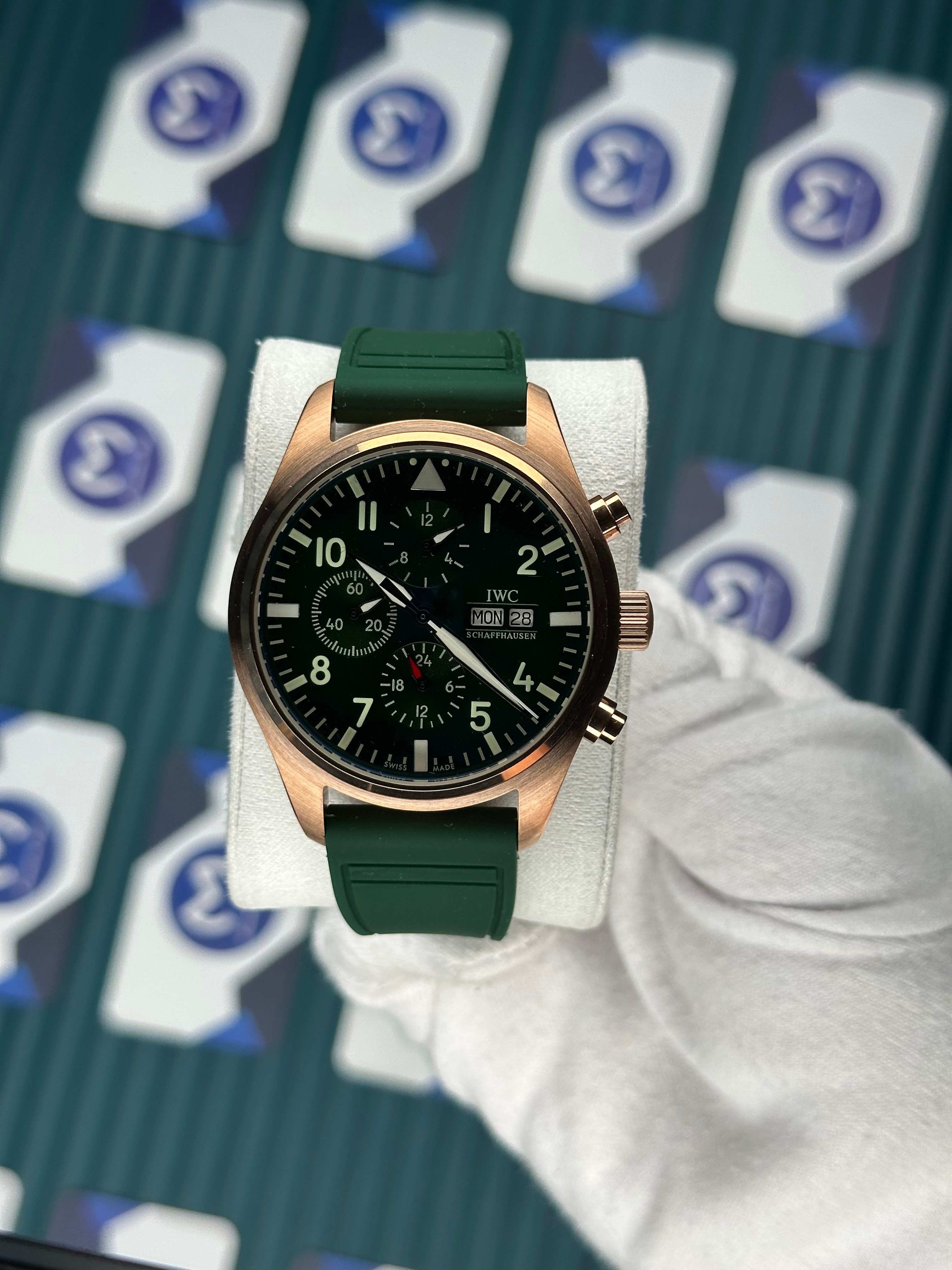 IWC Schaffhausen Green Cord Rose Case Chronograph Automatic