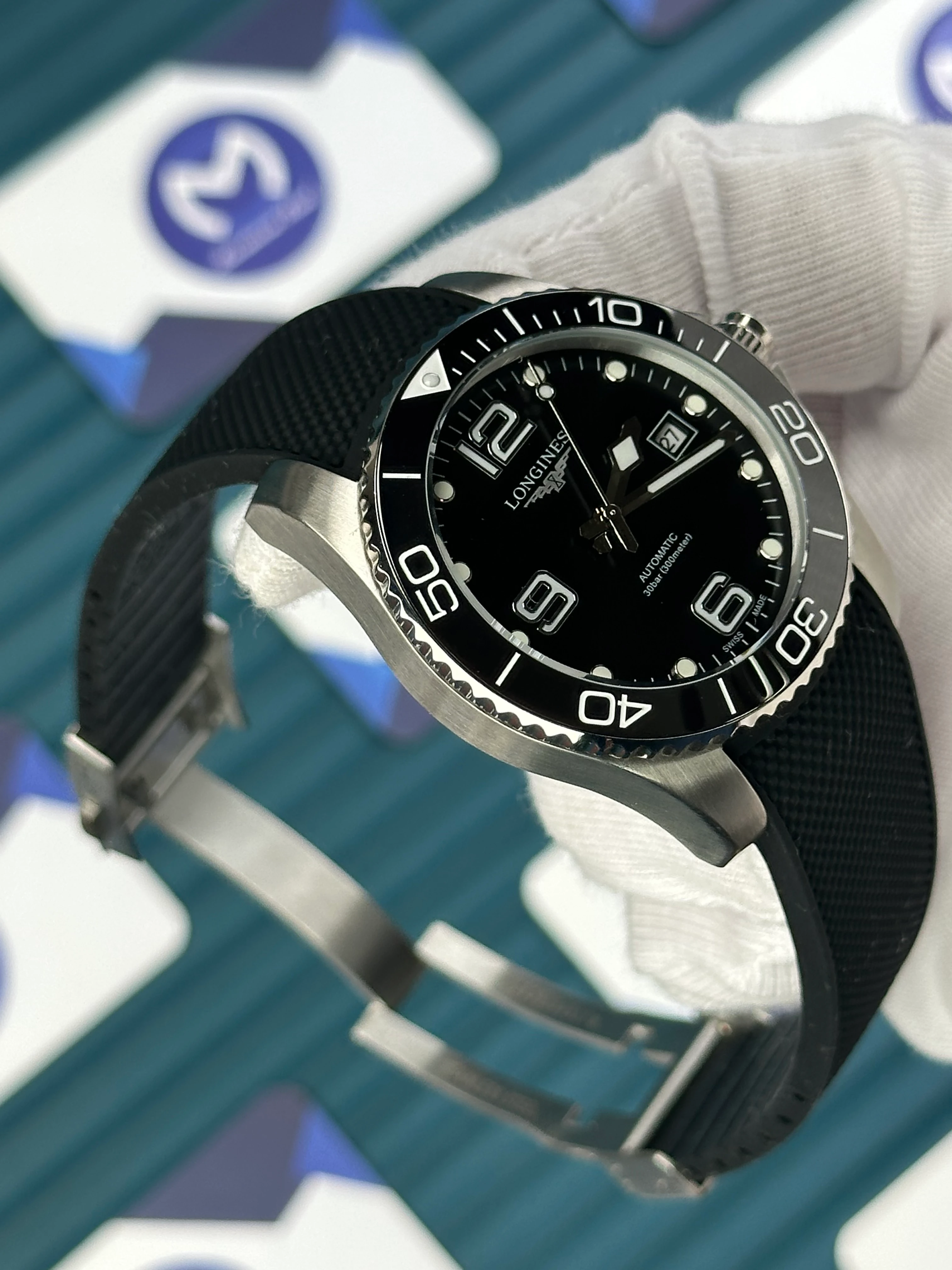 LONGINES HYDROCONQUEST AUTOMATIC BLACK DIAL BLACK RUBBER