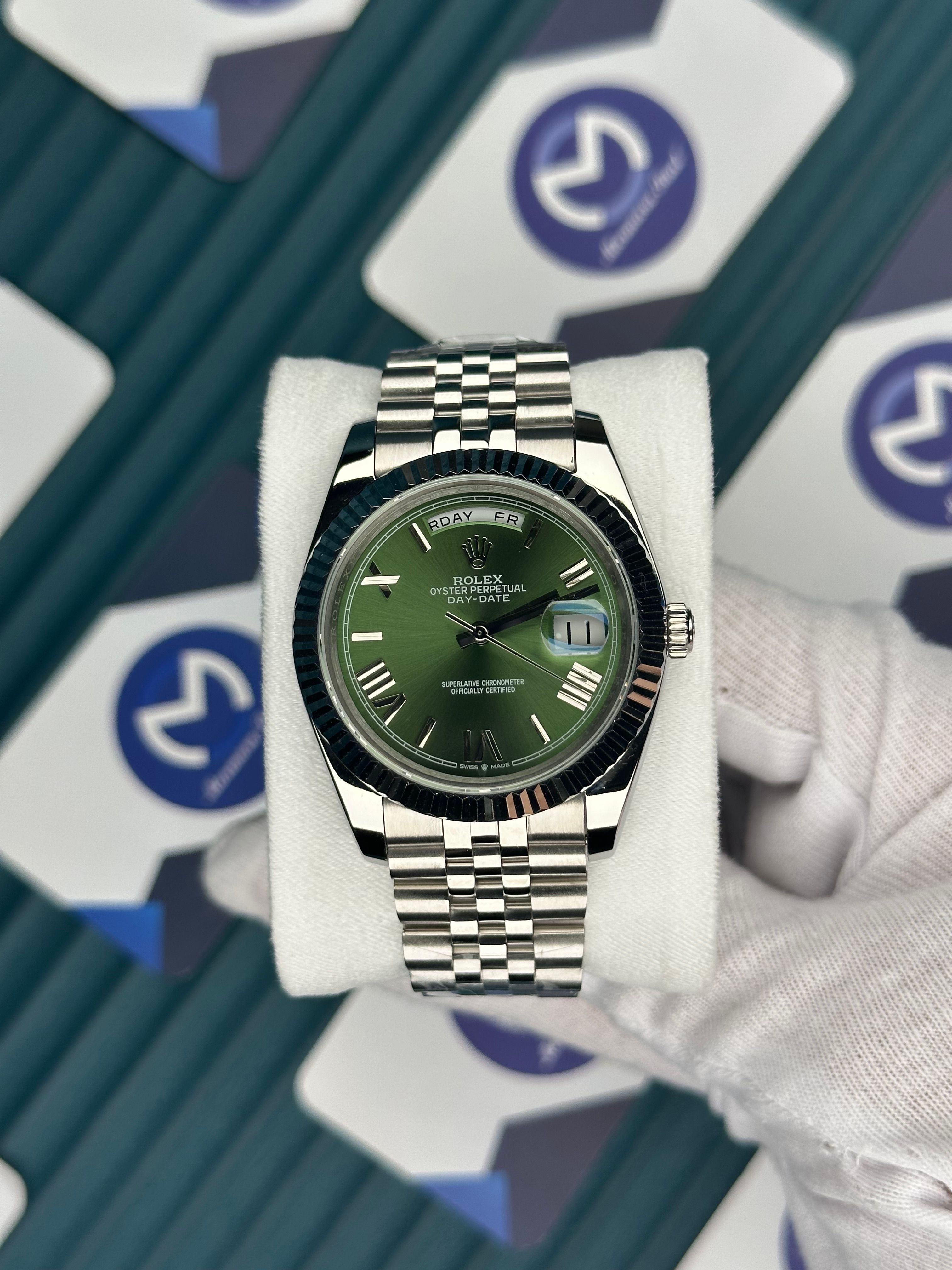 ROLEX DAY-DATE GREEN DIAL ROMA INDEX SILVER JUBILE 