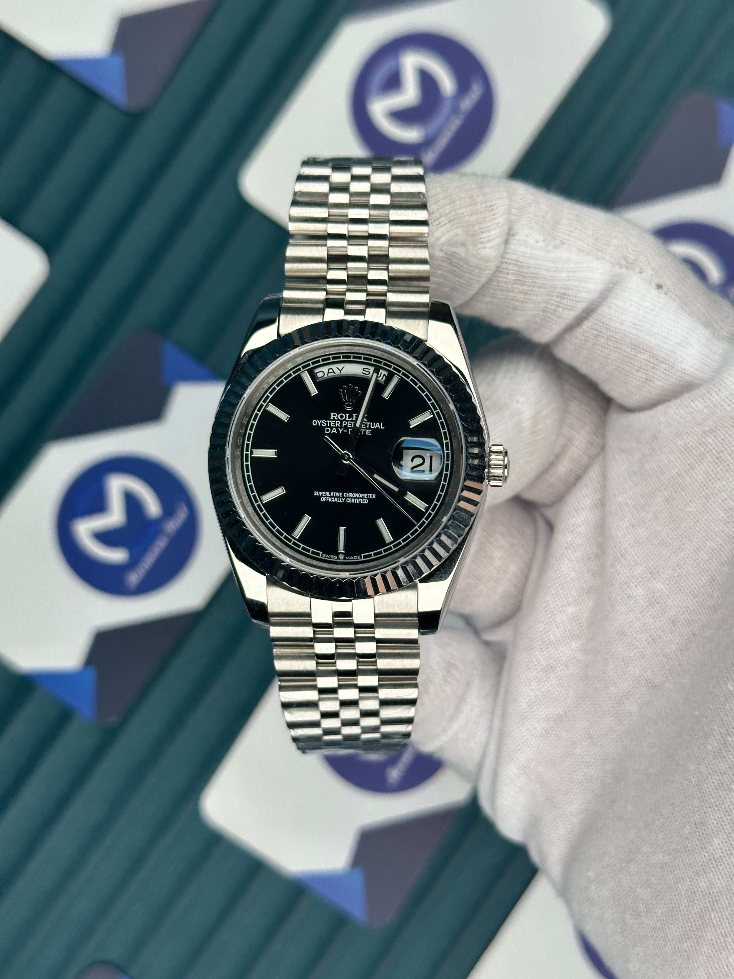 ROLEX DAY-DATE BLACK DIAL SILVER JUBILE