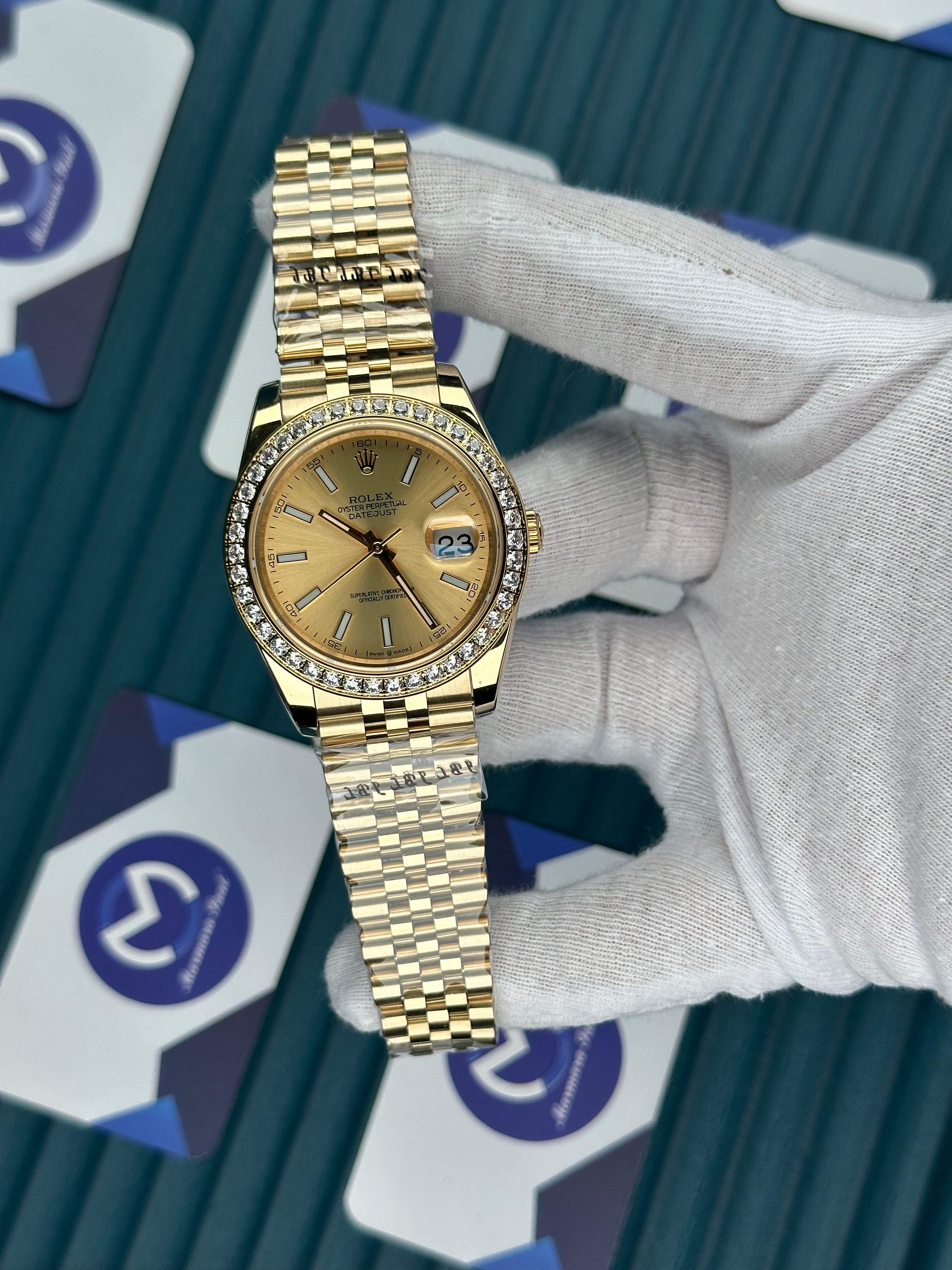 ROLEX DATEJUST DIAMOND BEZEL GOLD DIAL GOLD JUBILE