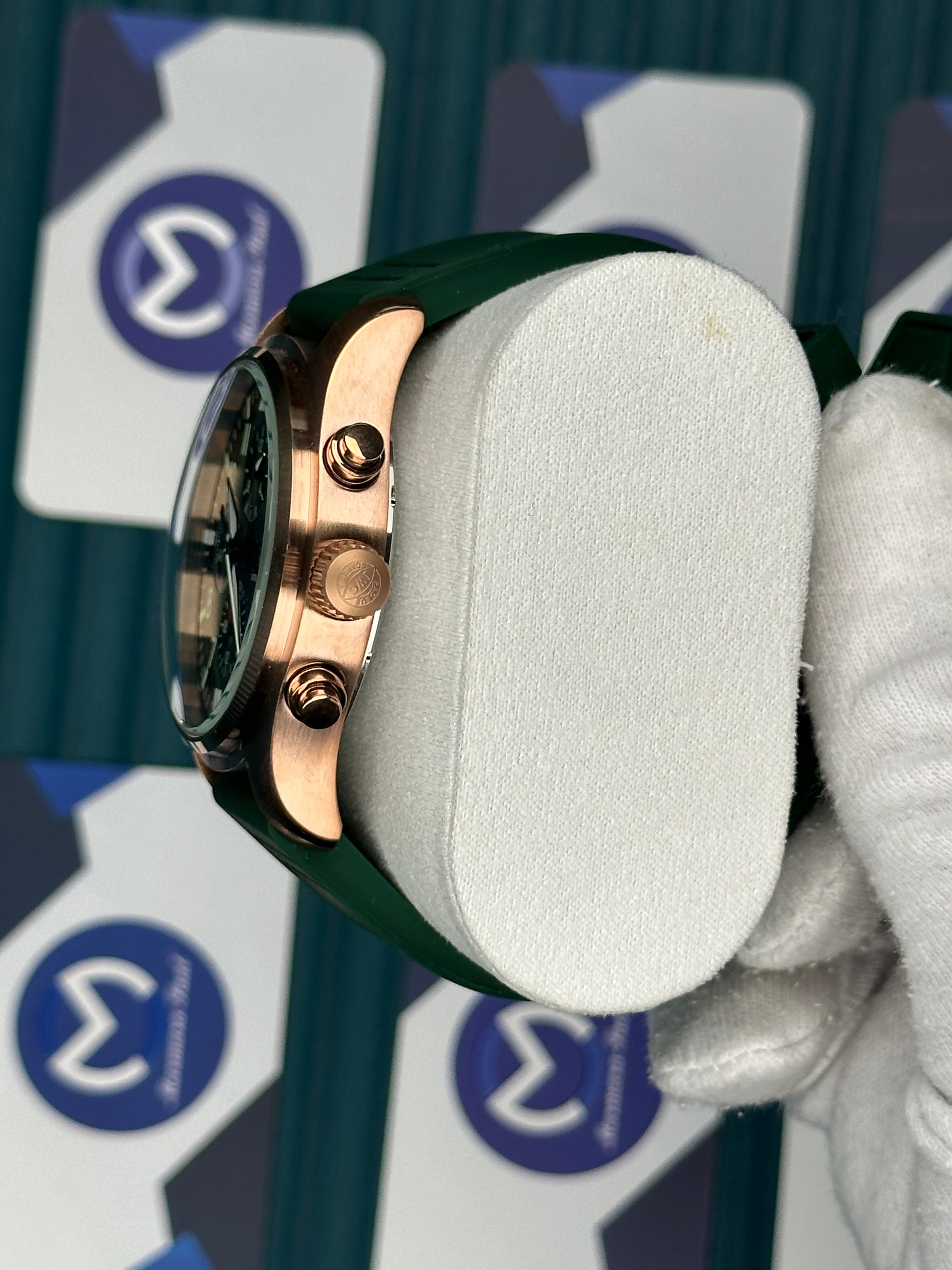IWC Schaffhausen Green Cord Rose Case Chronograph Automatic