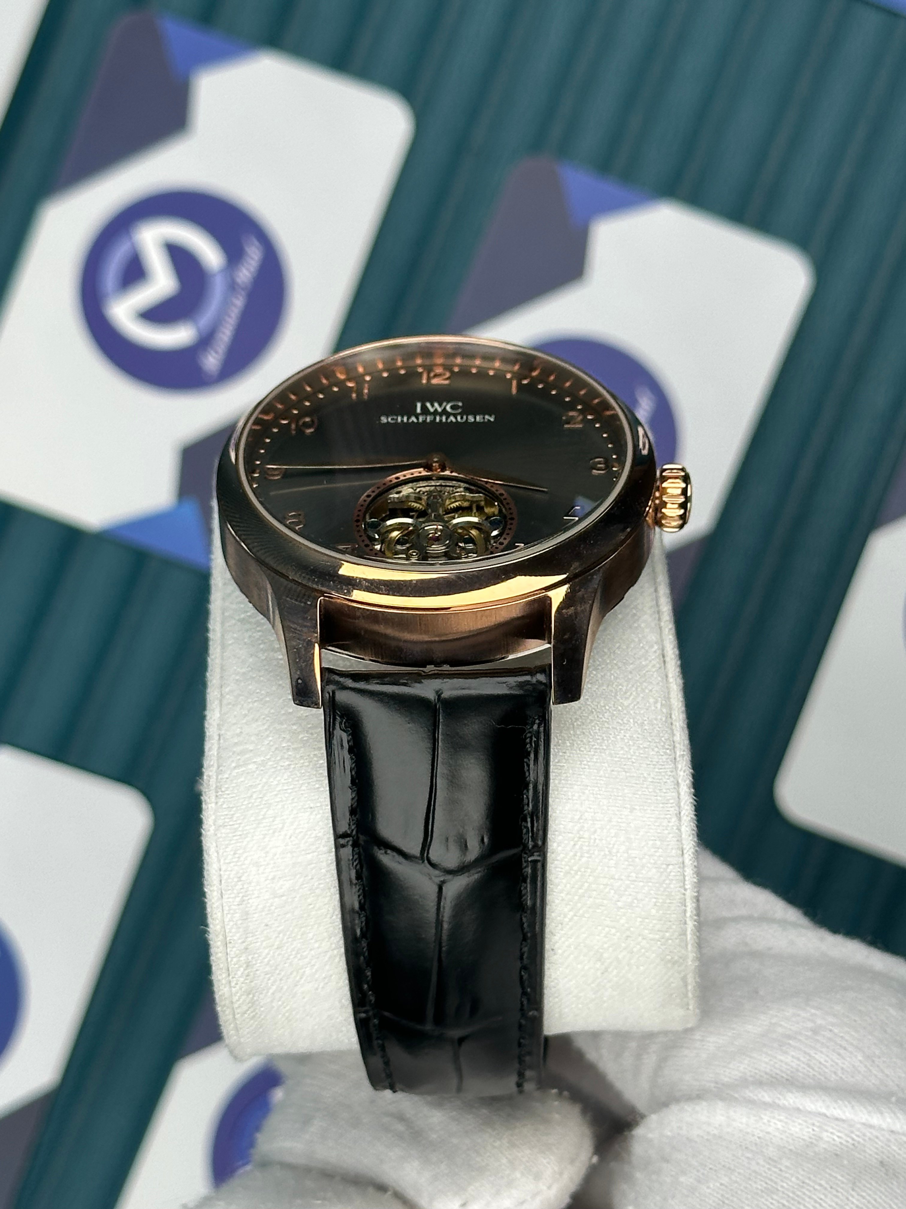 IWC Grey Dial Tourbillon Black Leather Cord