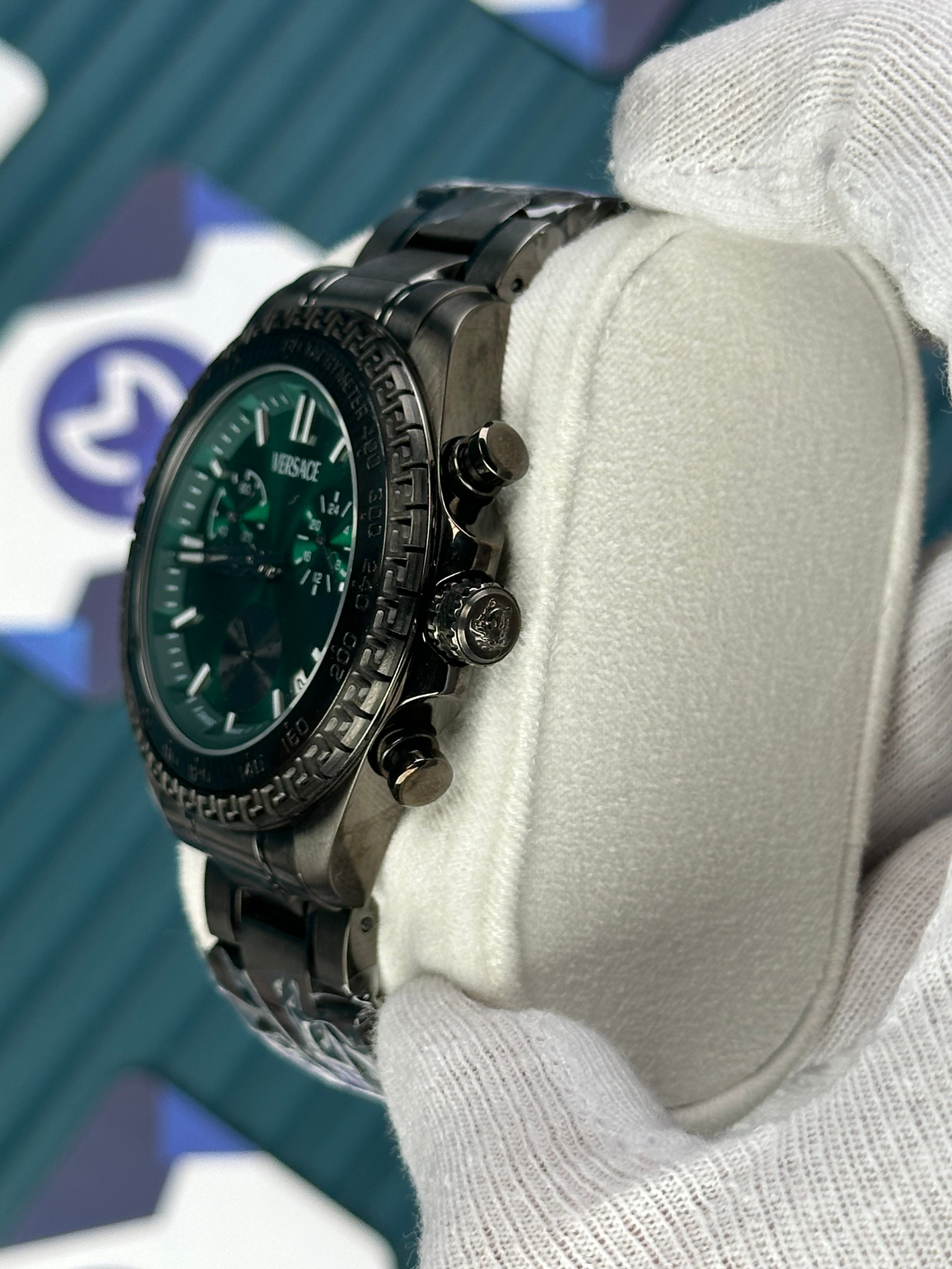 VERSACE GREEN DIAL CHRONOMOMETER FULL BLACK NEW SEASON