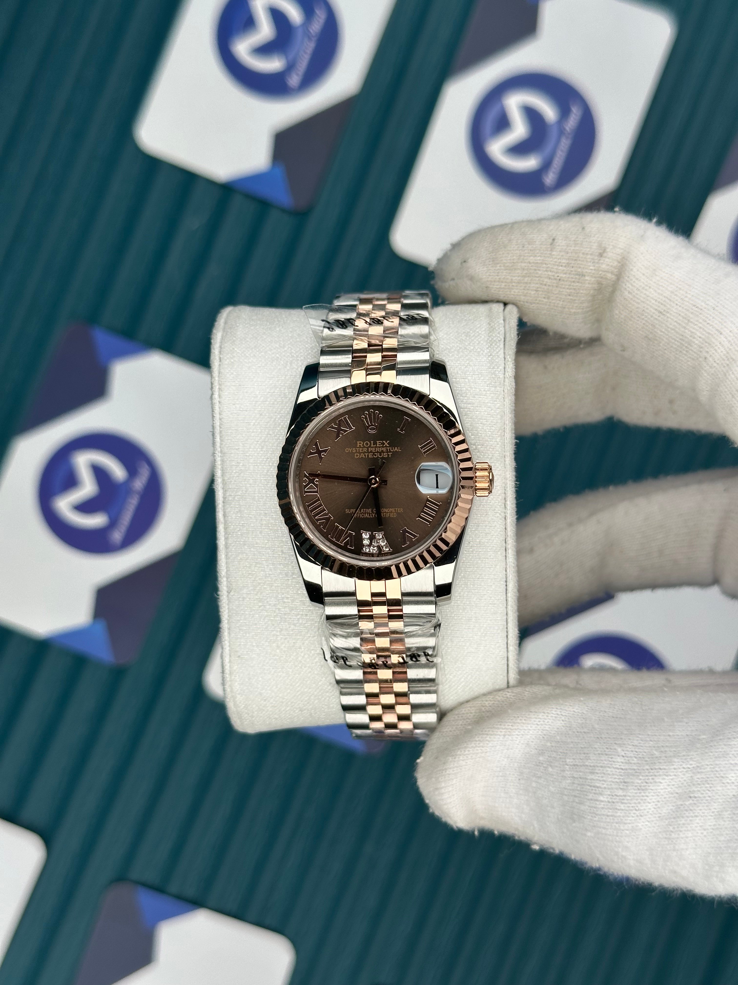 ROLEX 31 CHOCOLATE DIAL ROSE-SILVER JUBILEE