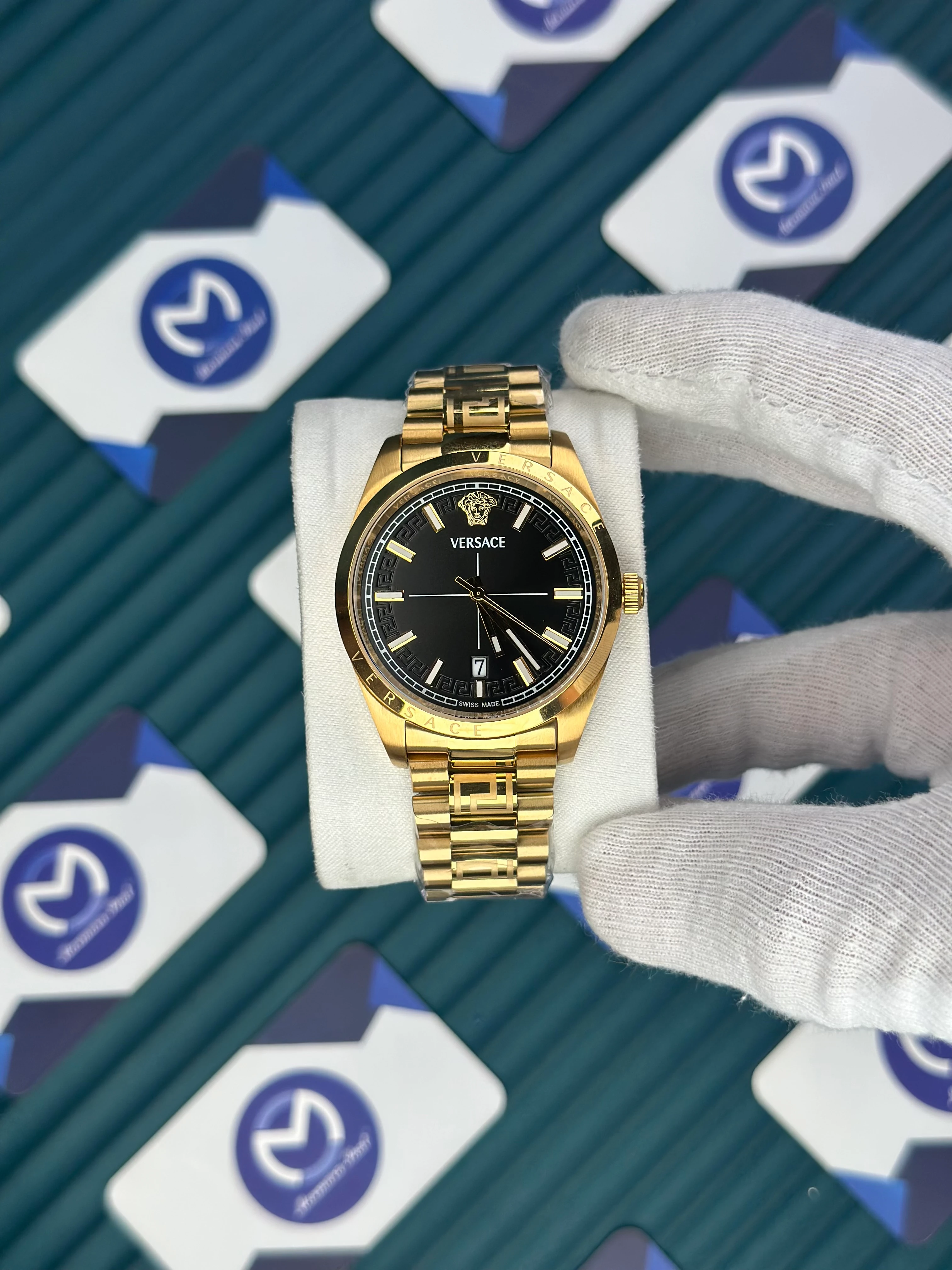 VERSACE NEW BLACK DIAL GOLD PRESIDENT