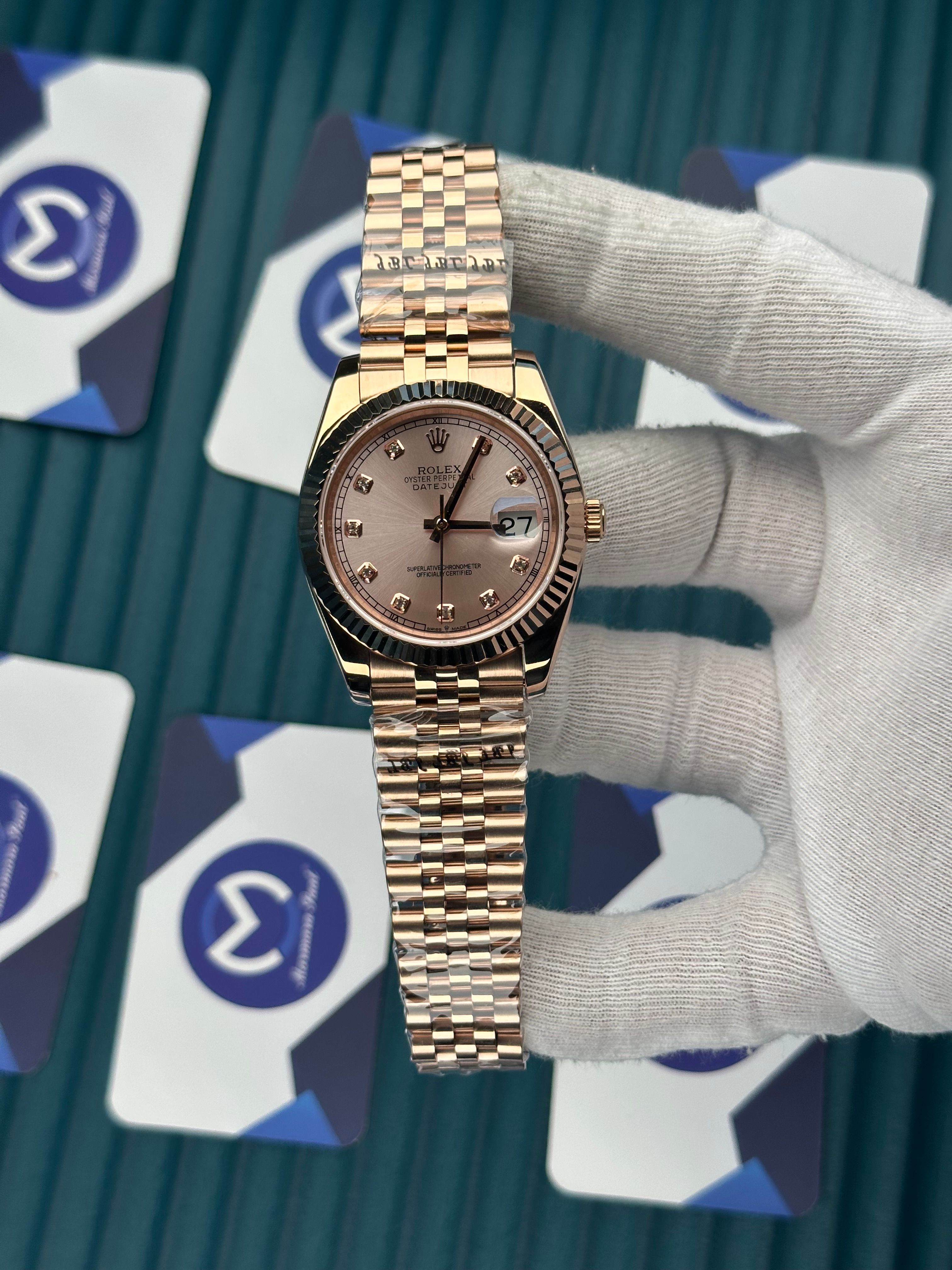 ROLEX DATEJUST ROSE DIAL DIAMOND INDEX ROSE JUBILE