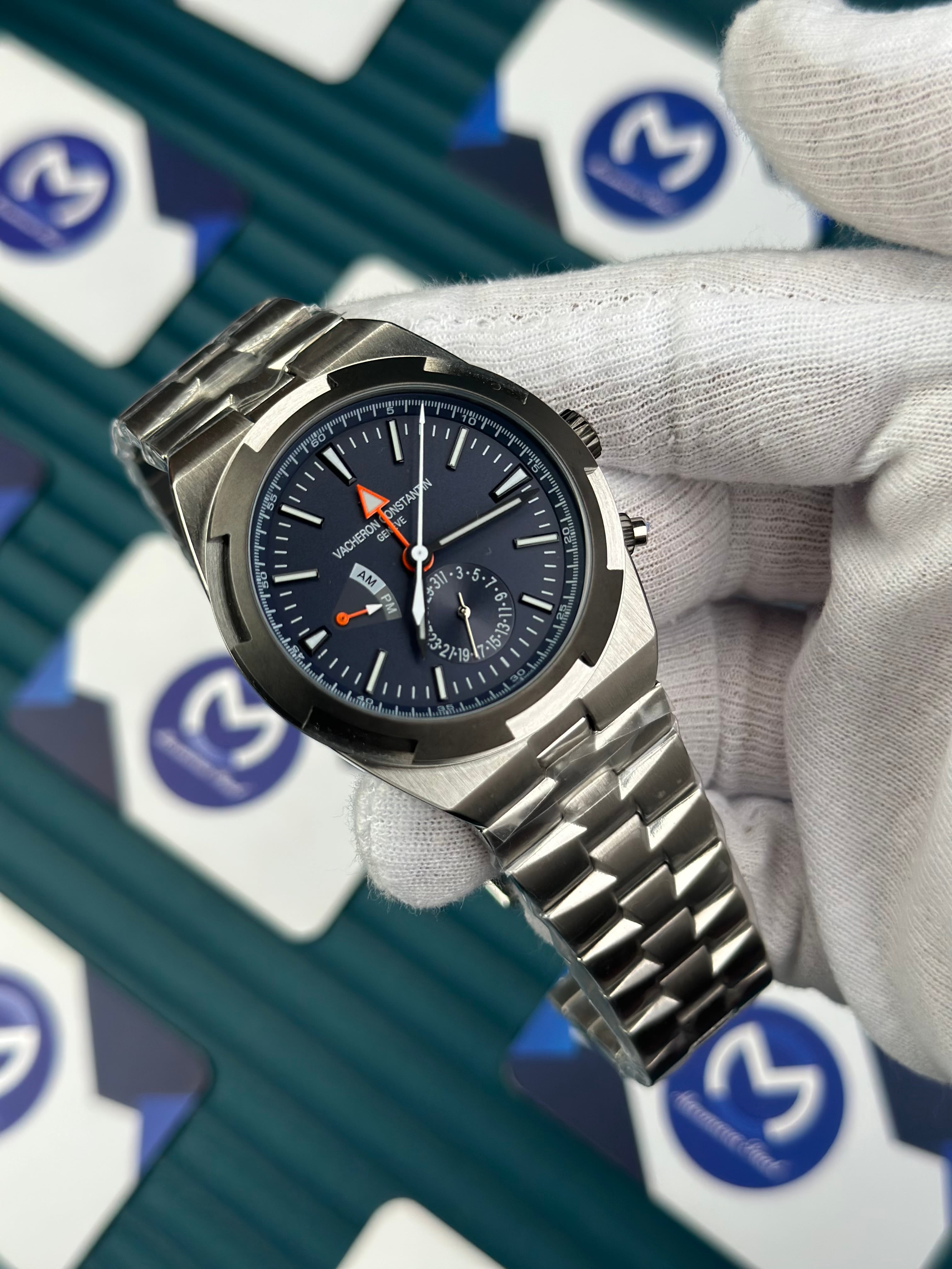 VACHERON CONSTANTIN NAVY BLUE OVERSEAS DUAL TIME SILVER