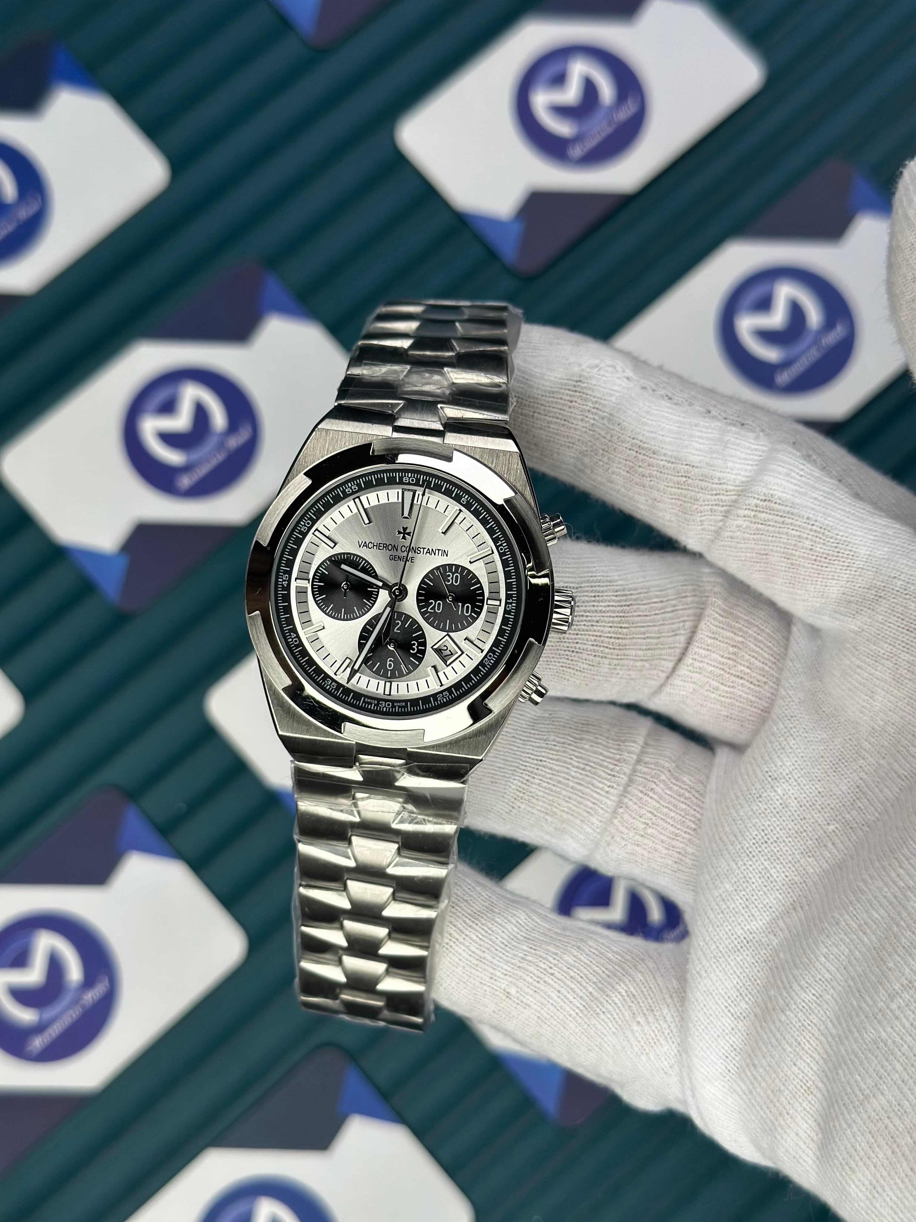 VACHERON CONSTANTIN WHITE OVERSEAS BLACK CHRONOGRAPH SILVER