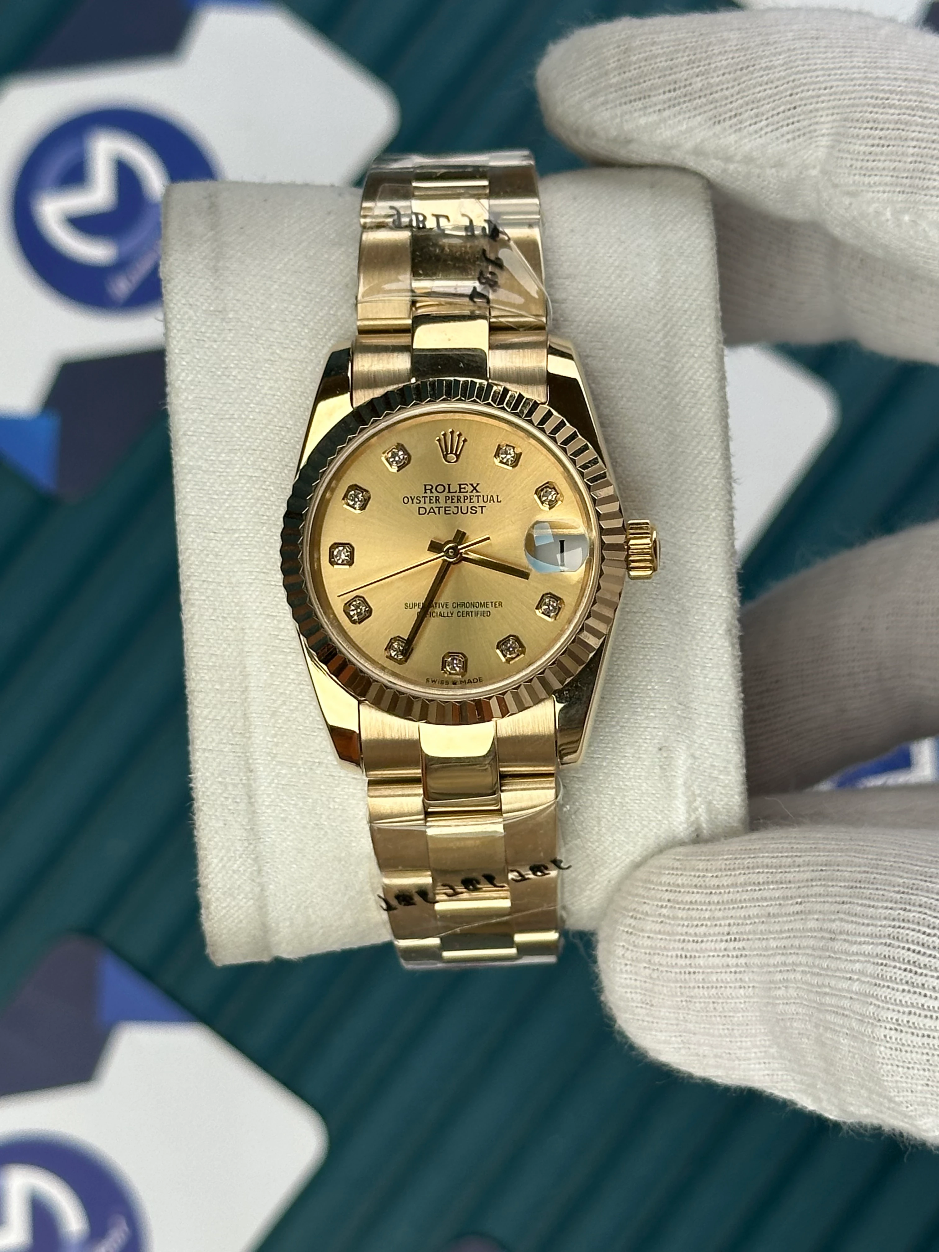 ROLEX 31 MM DATEJUST GOLD DIAL DIAMOND INDEX GOLD OYSTER 