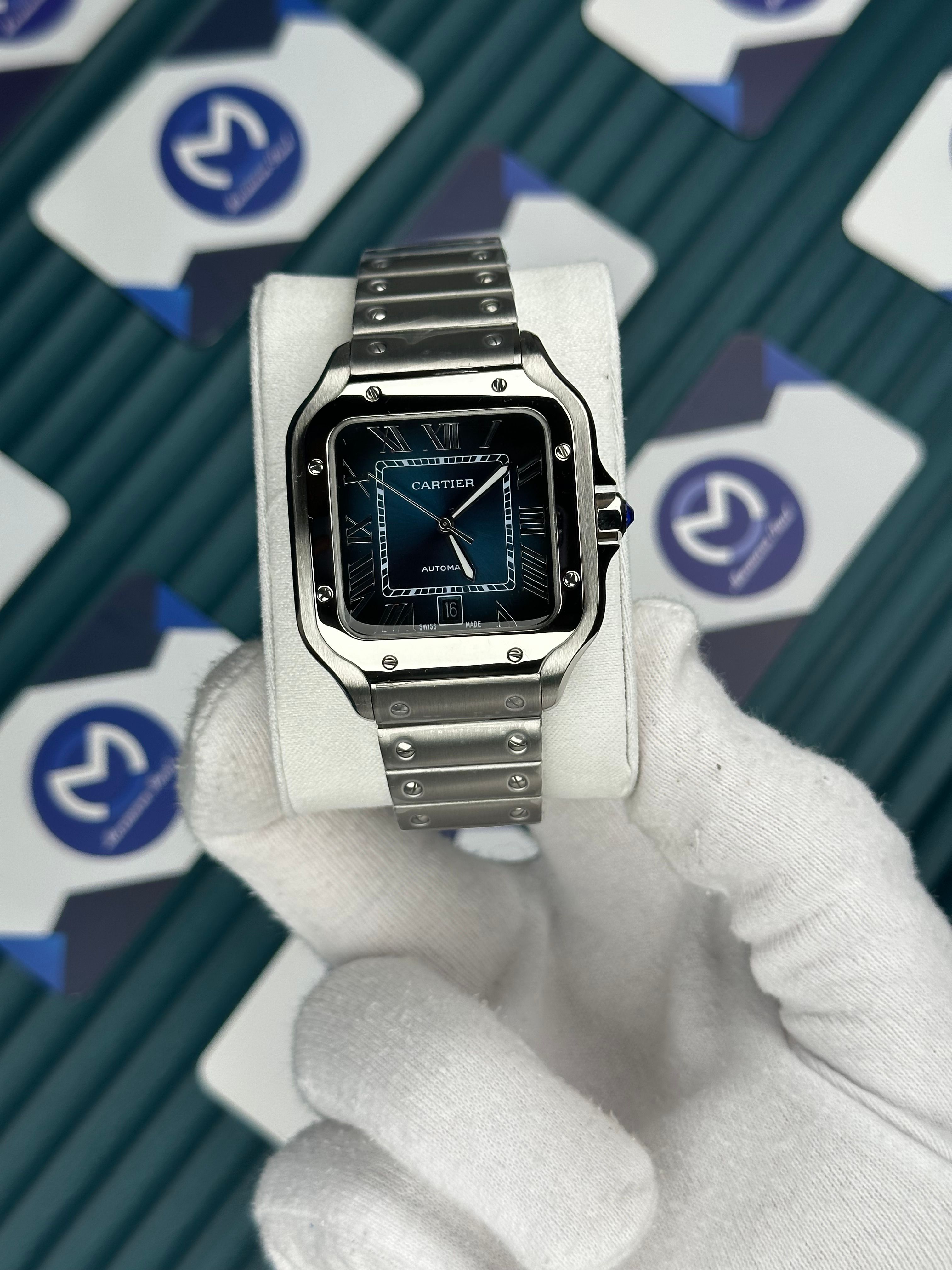 Cartier Santos Silver Mavi Kadran