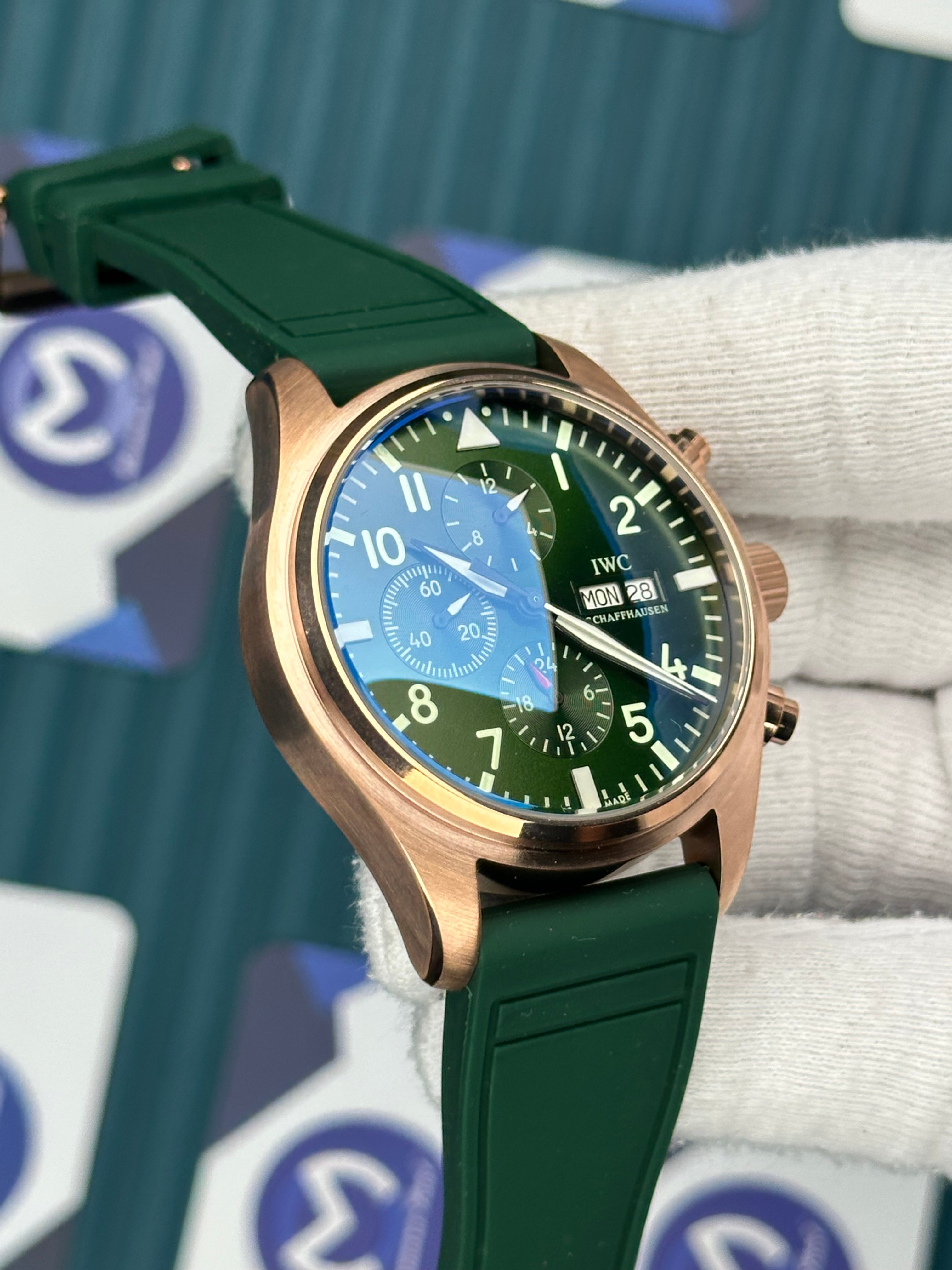 IWC Schaffhausen Green Cord Rose Case Chronograph Automatic