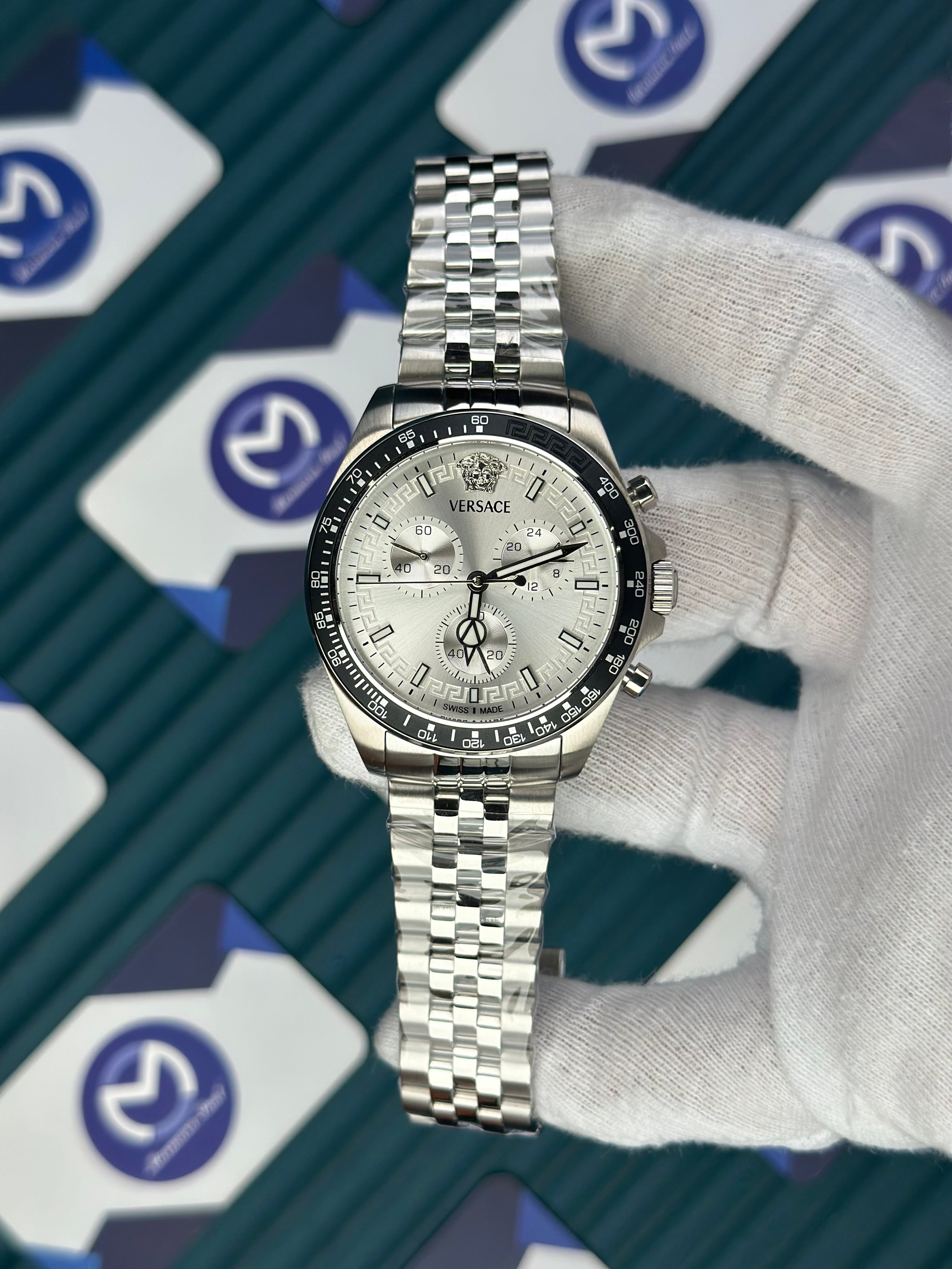VERSACE WHITE DIAL CHRONOGRAPH SILVER JUBILE