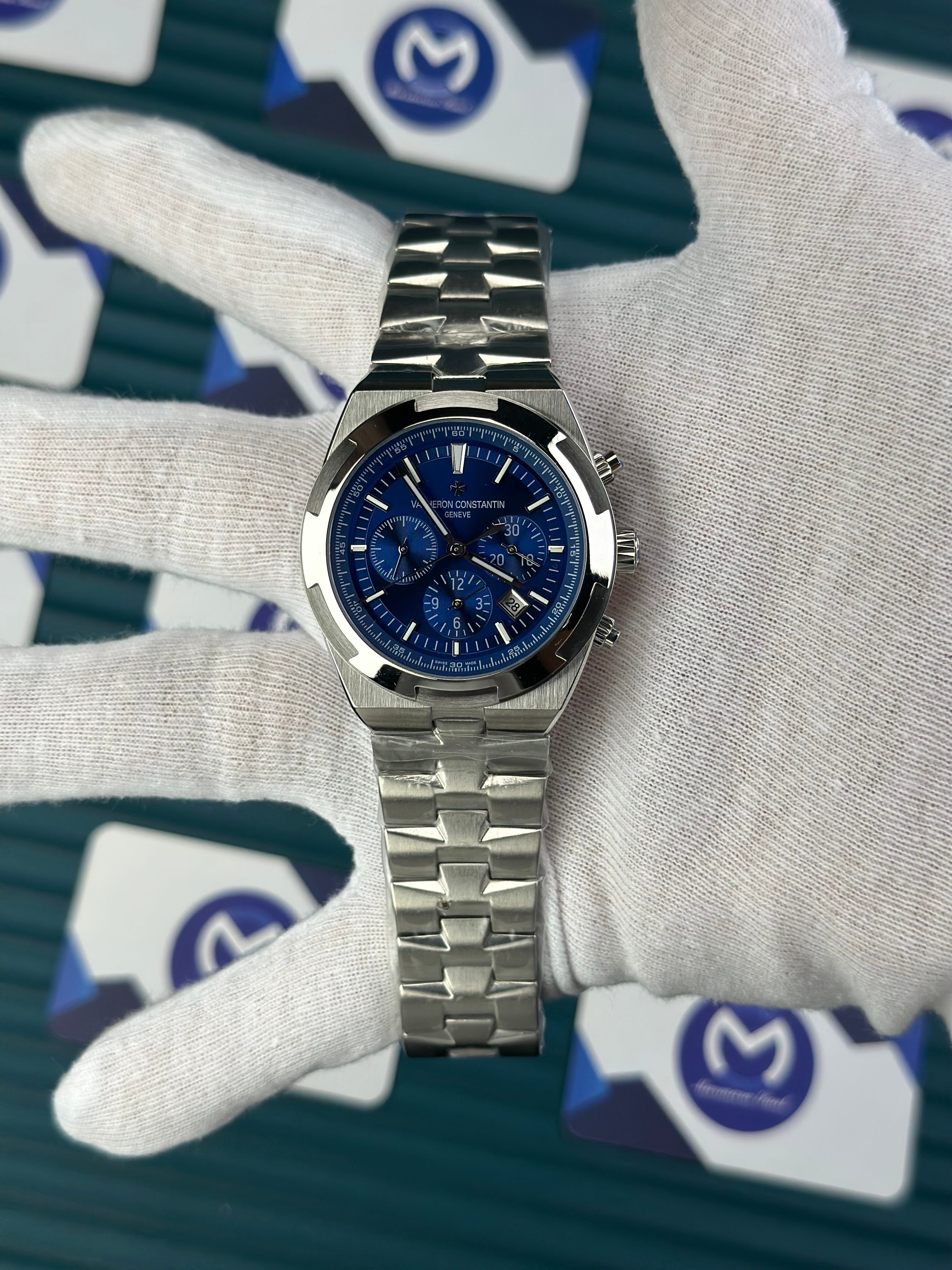 VACHERON CONSANTIN NAVY BLUE OVERSEAS CHRONOGRAPH SILVER