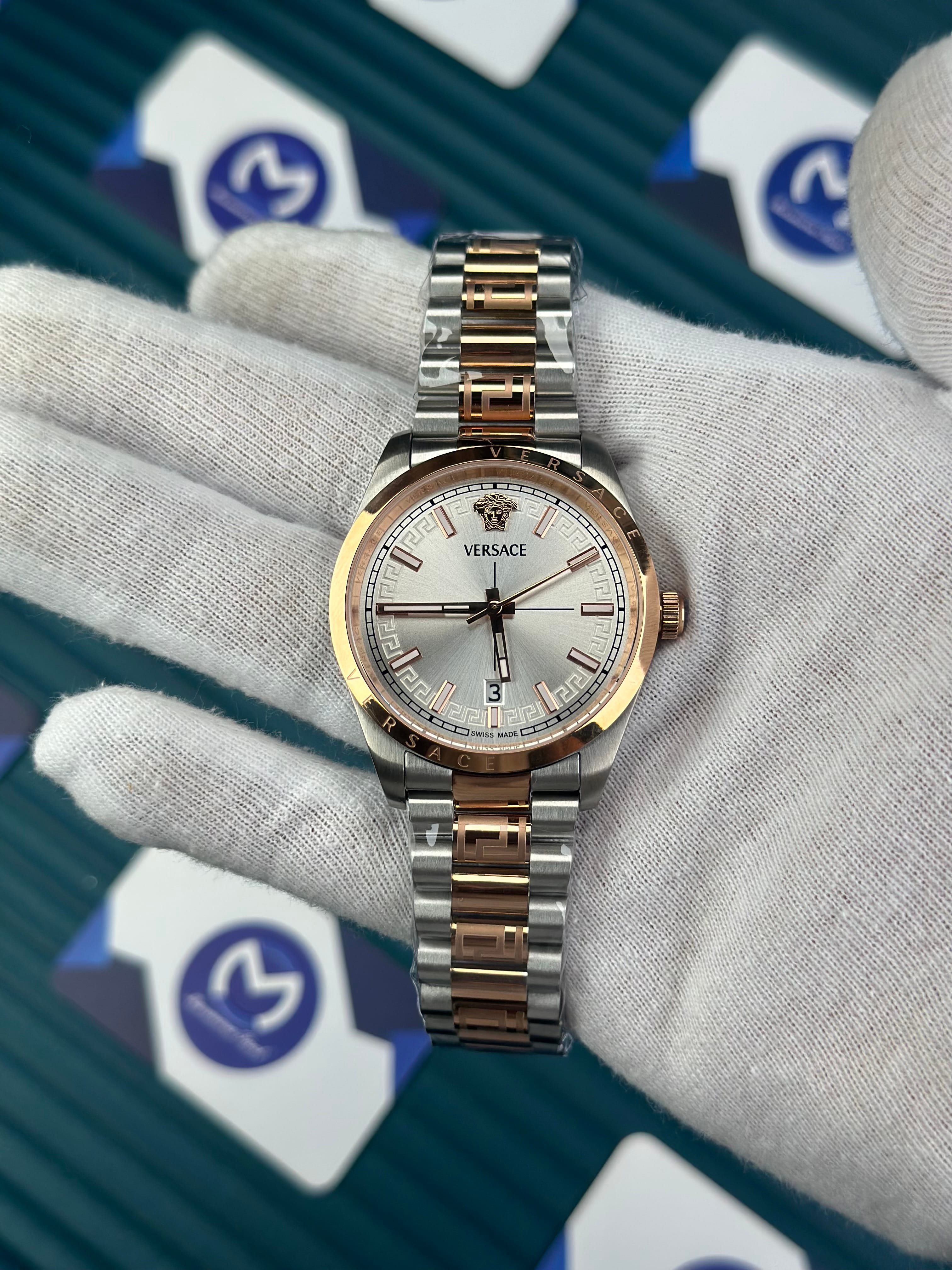 VERSACE NEW WHITE DIAL ROSE-SILVER PRESIDENT