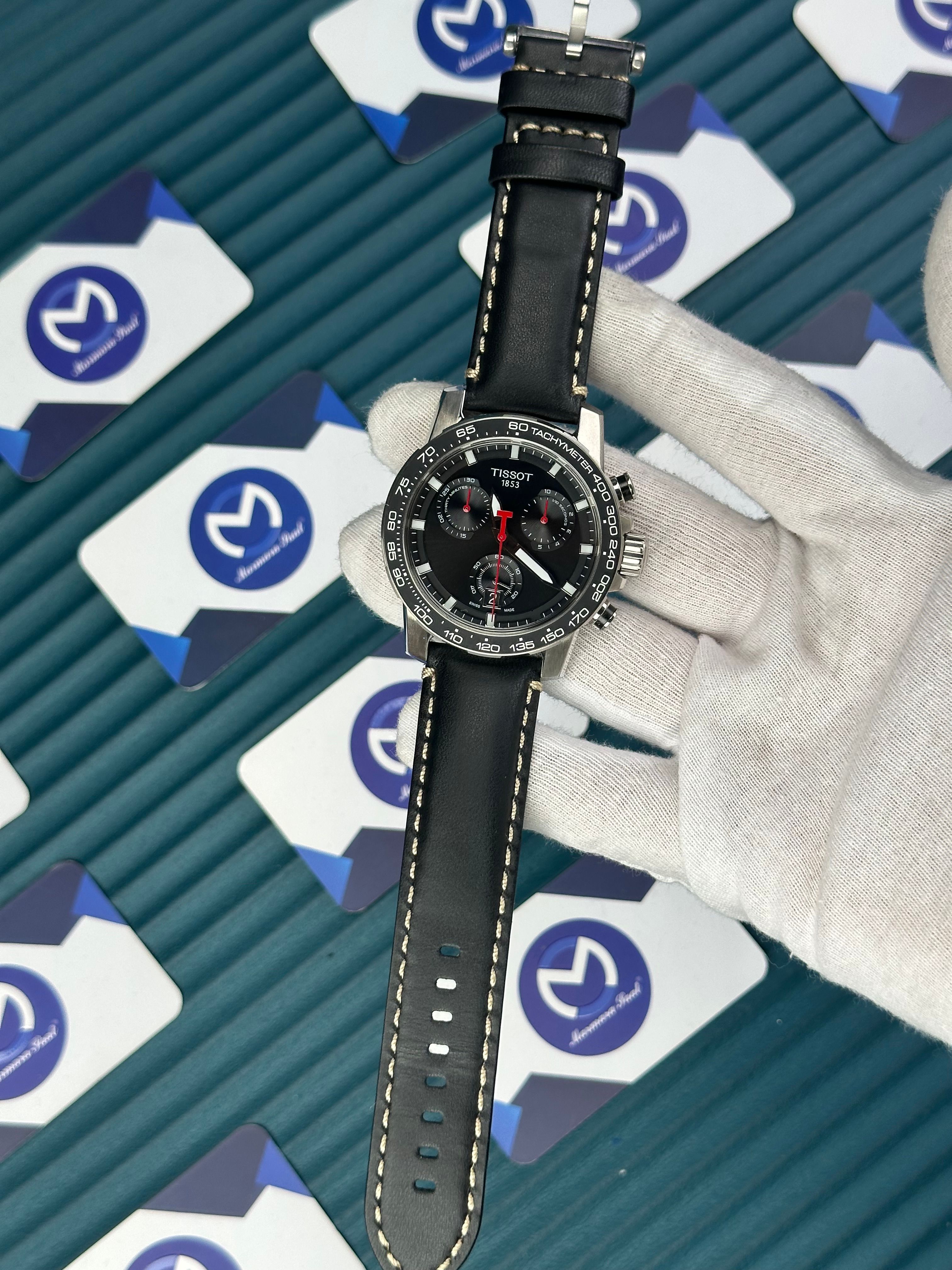 TISSOT SUPERSPORT CHRONO BLACK DIAL LEATHER CORD