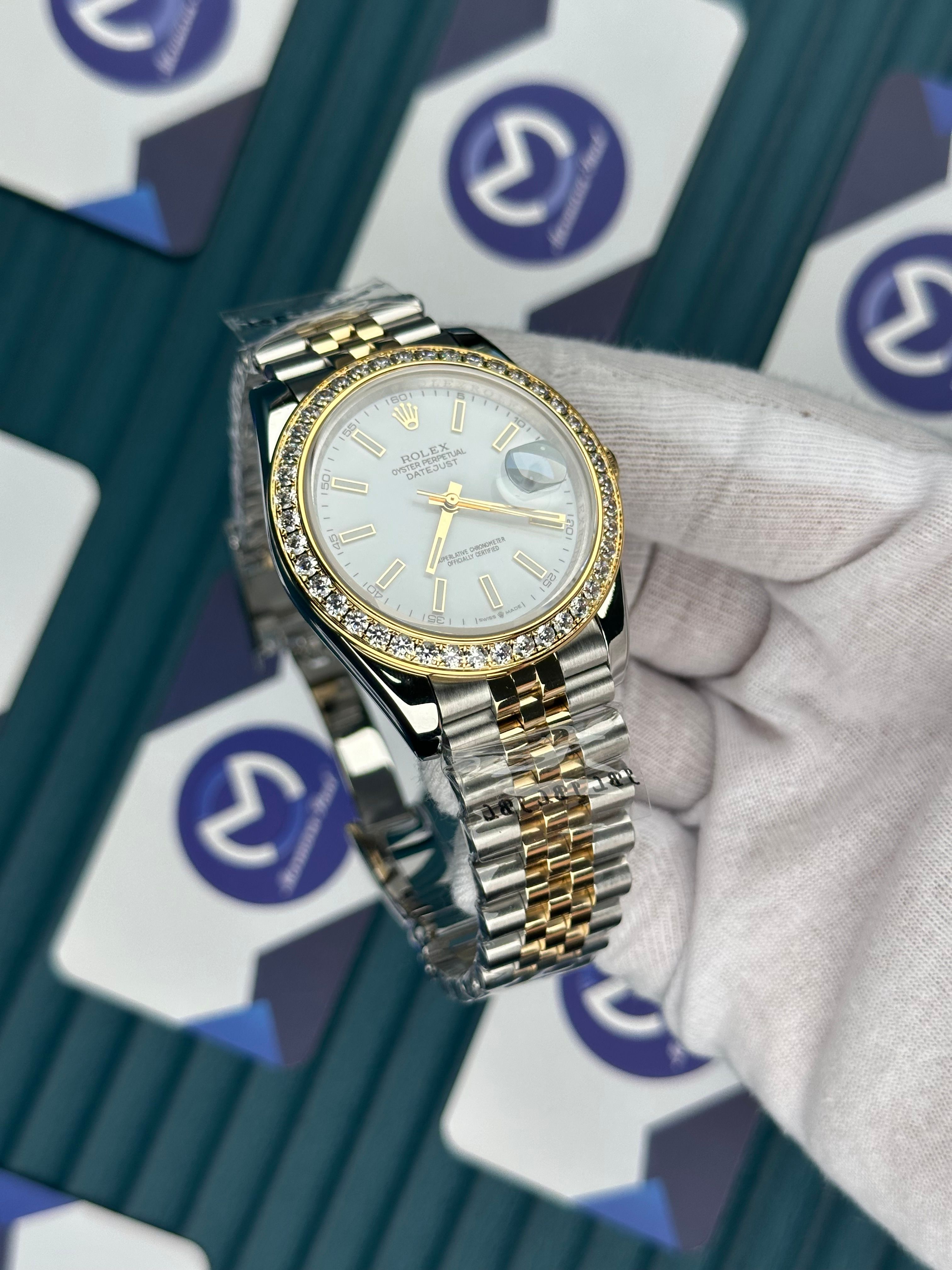 ROLEX DATEJUST WHITE DIAL DIAMOND BEZEL GOLD-SILVER JUBILE