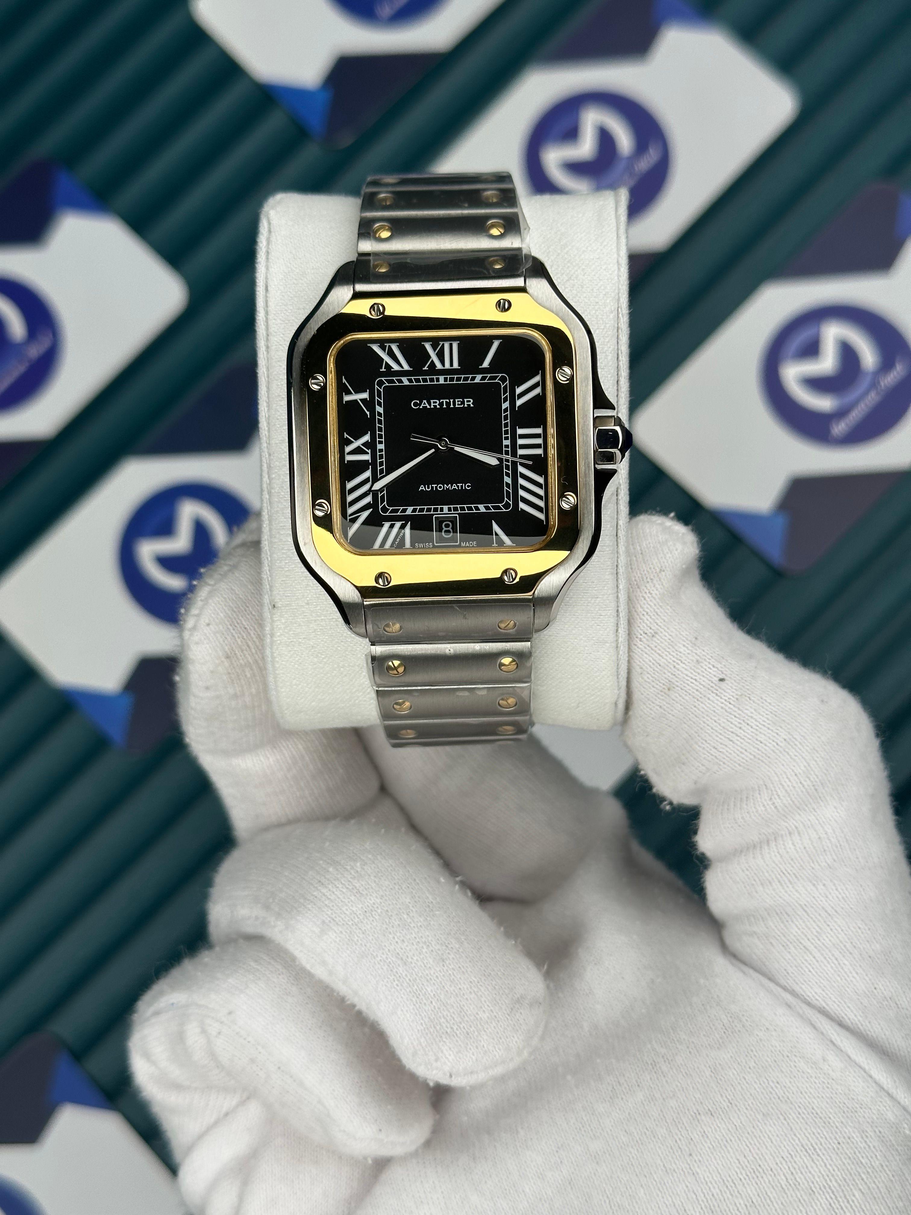 Cartier Santos Gold Bezel Siyah Kadran