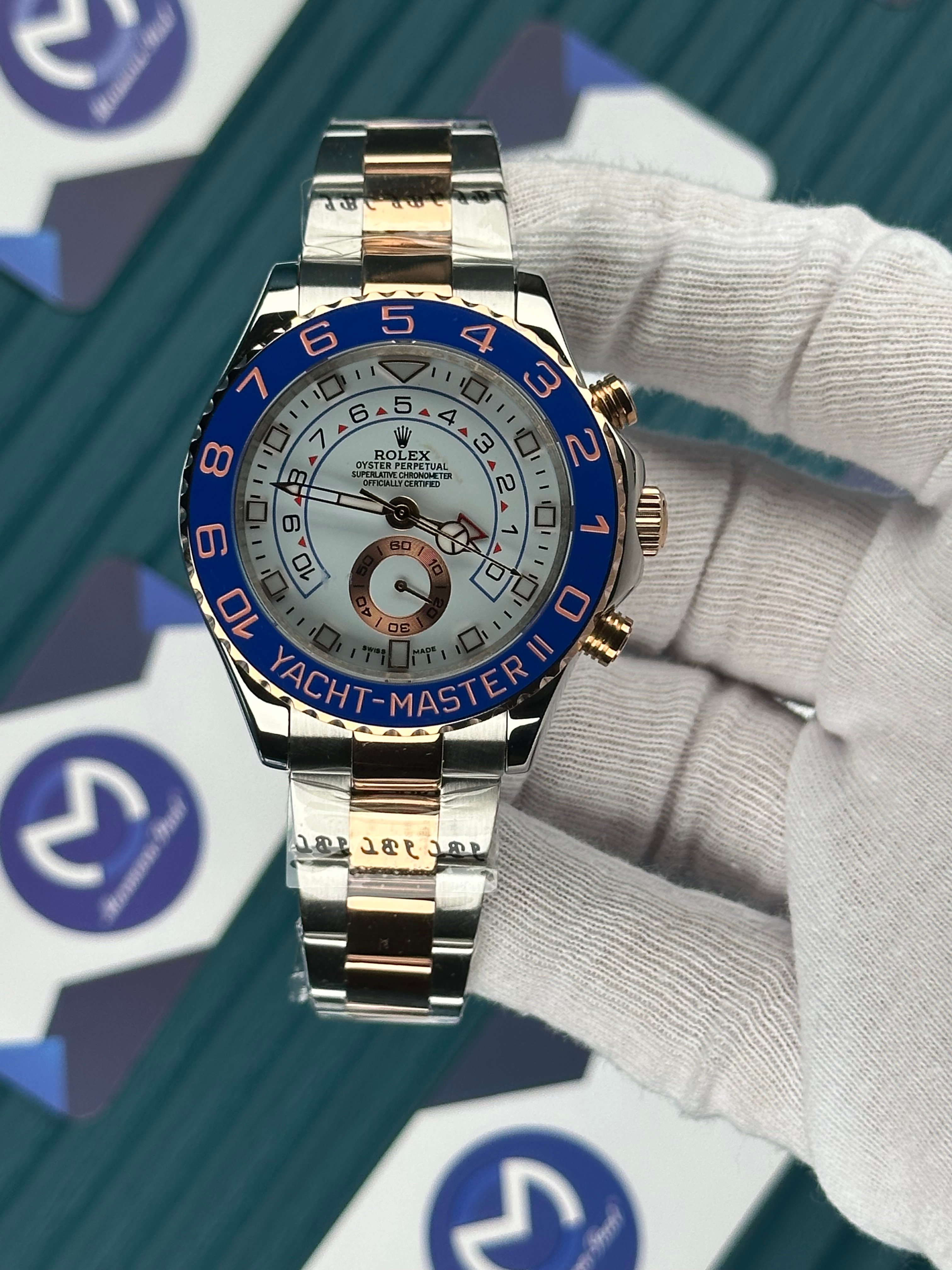 ROLEX YACHT-MASTER WHITE BLUE ROSE-SILVER OYSTER