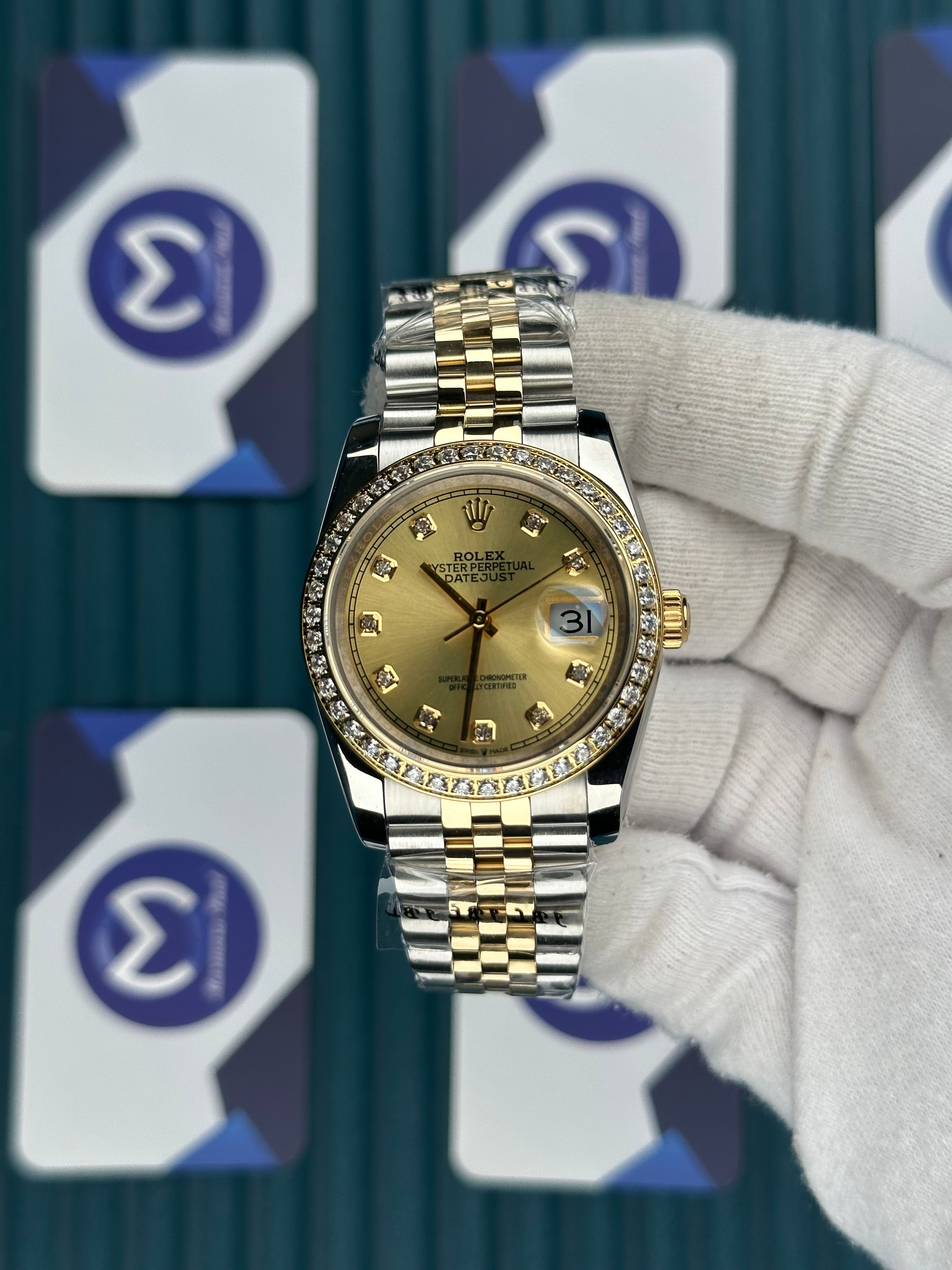 ROLEX 36 GOLD KADRAN PIRLANTA BEZEL INDEX GOLD-SILVER JUBILEE