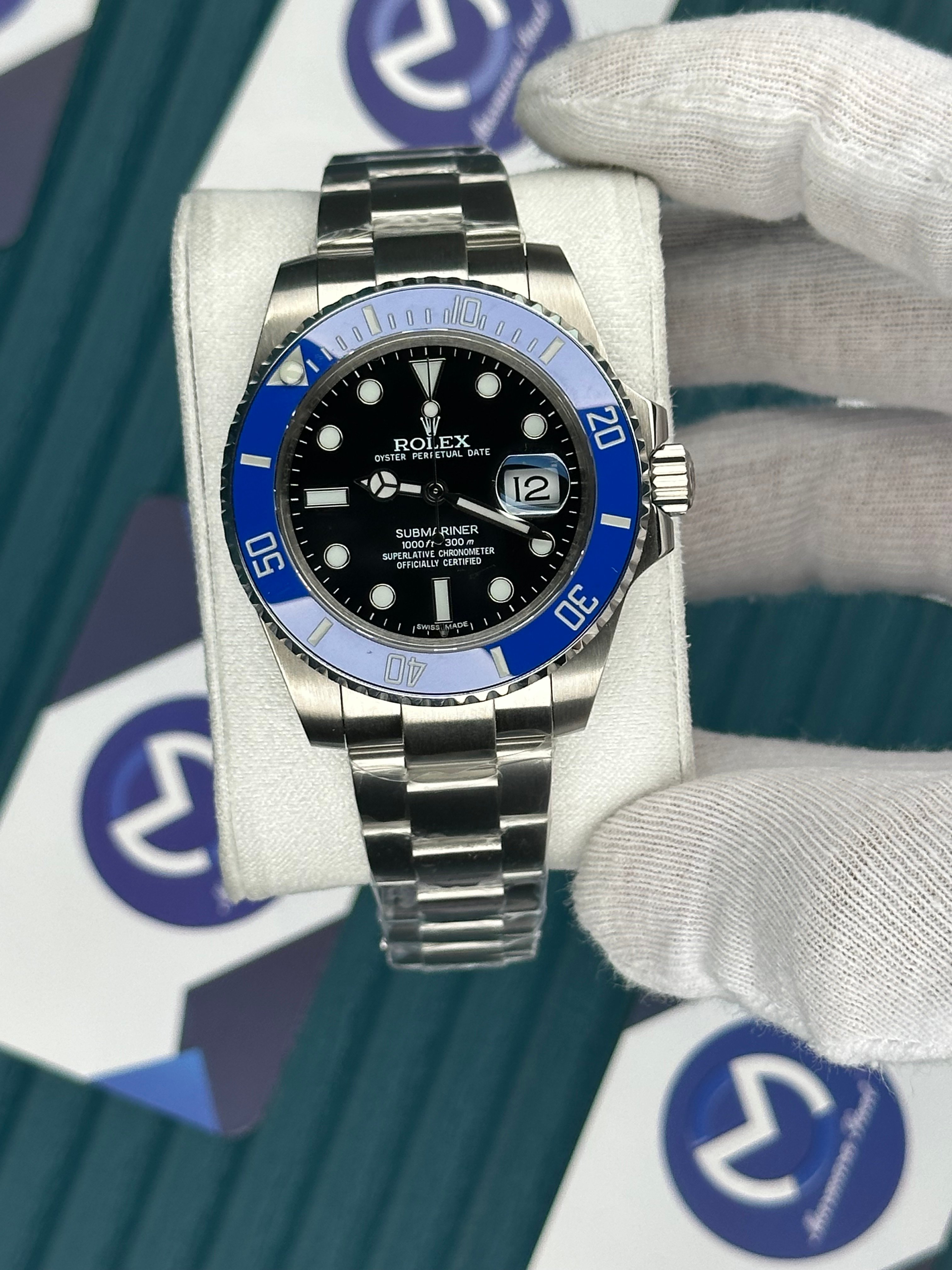 ROLEX SUBMARINER BLACK DIAL BLUE BEZEL SILVER OYSTER