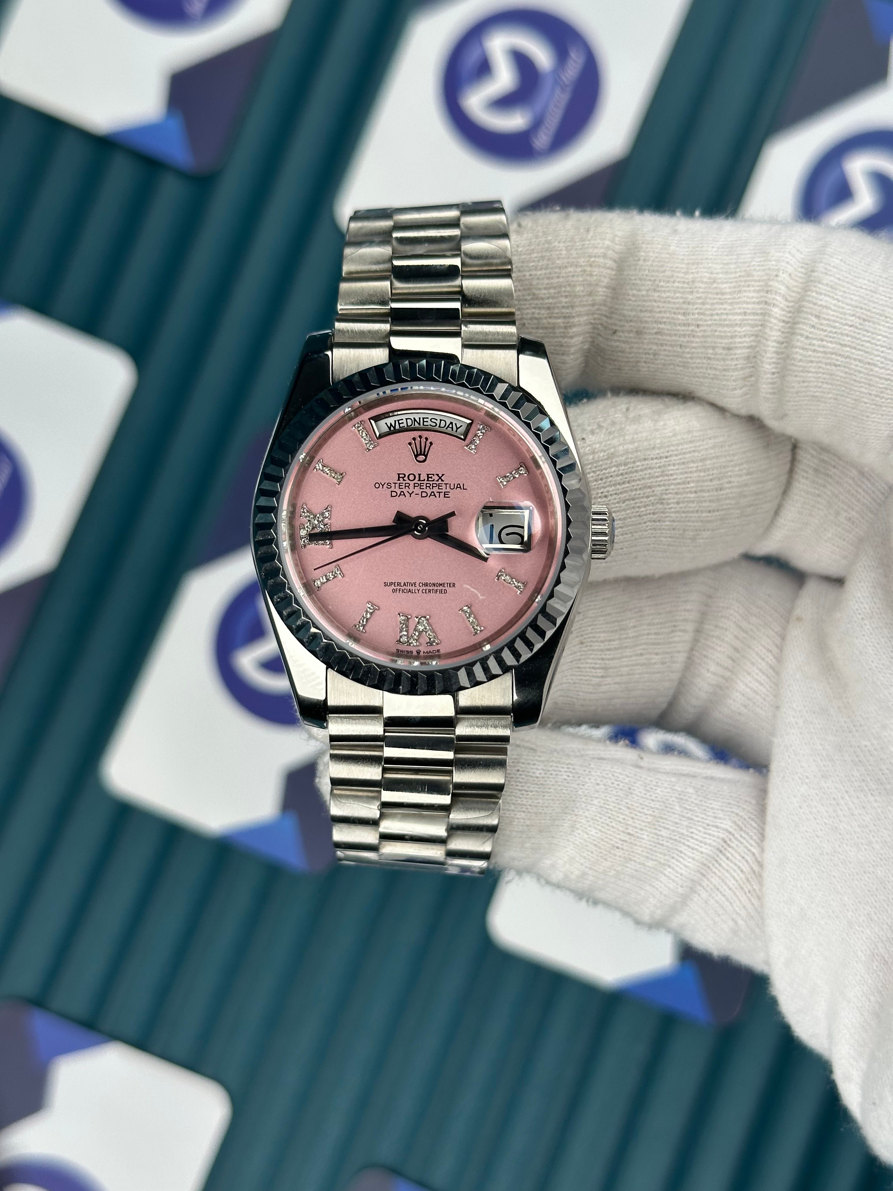 ROLEX 36 DAYDATE PINK DIAL SILVER PRESIDENT