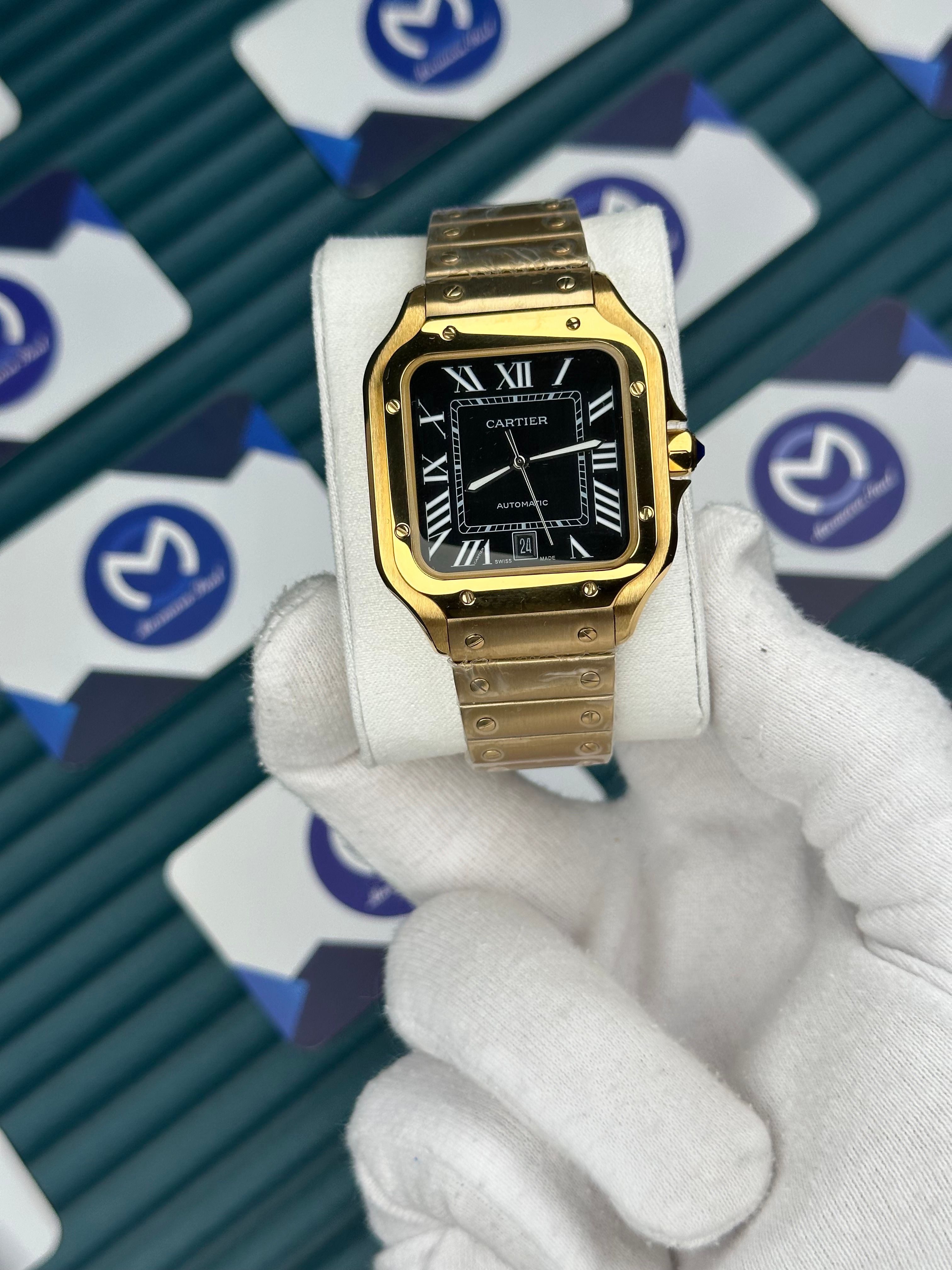 Cartier Santos Gold Kordon Siyah Kadran