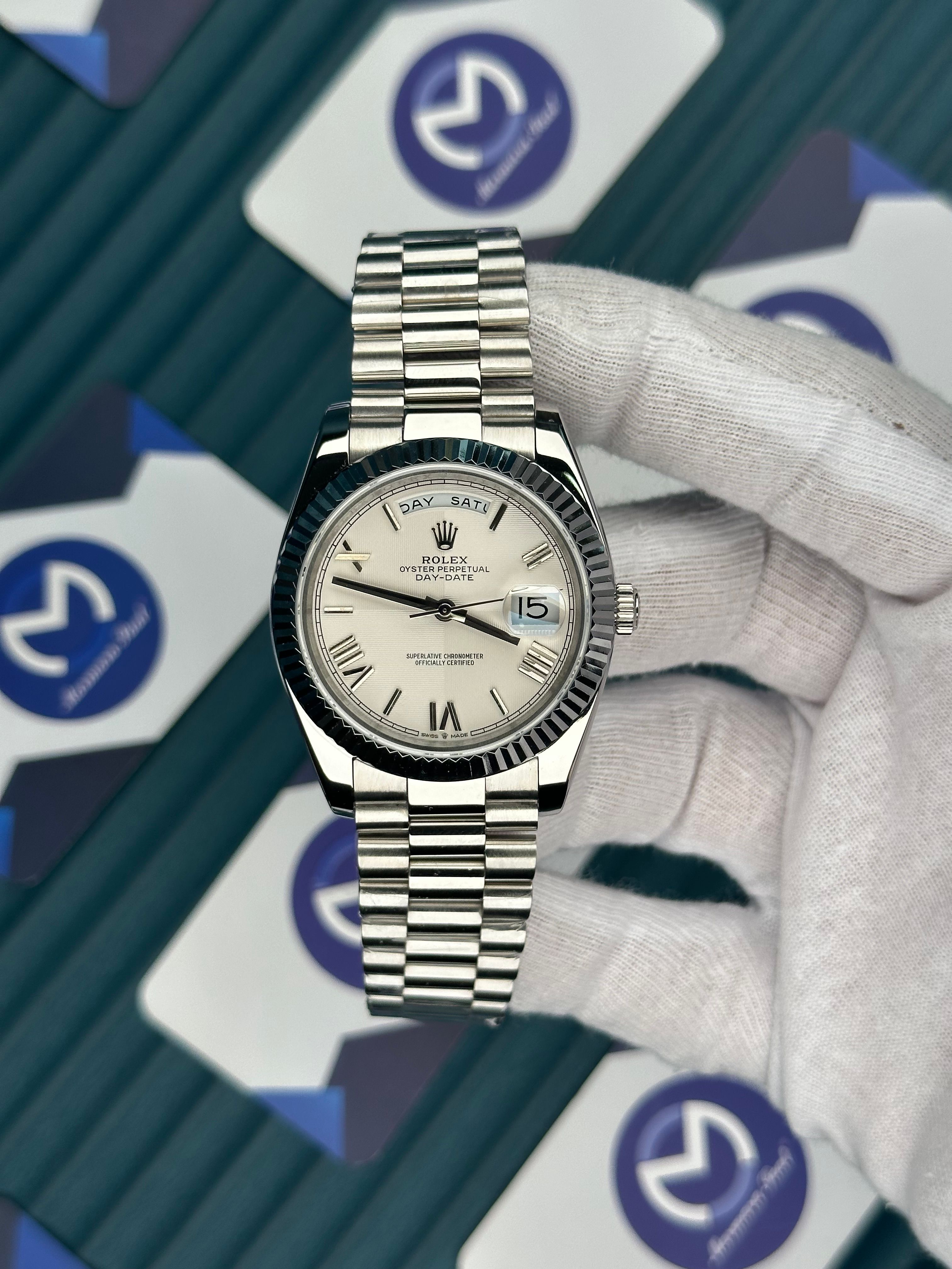 ROLEX DAY-DATE OFF WHITE DIAL ROMA INDEX SILVER PRESIDENT