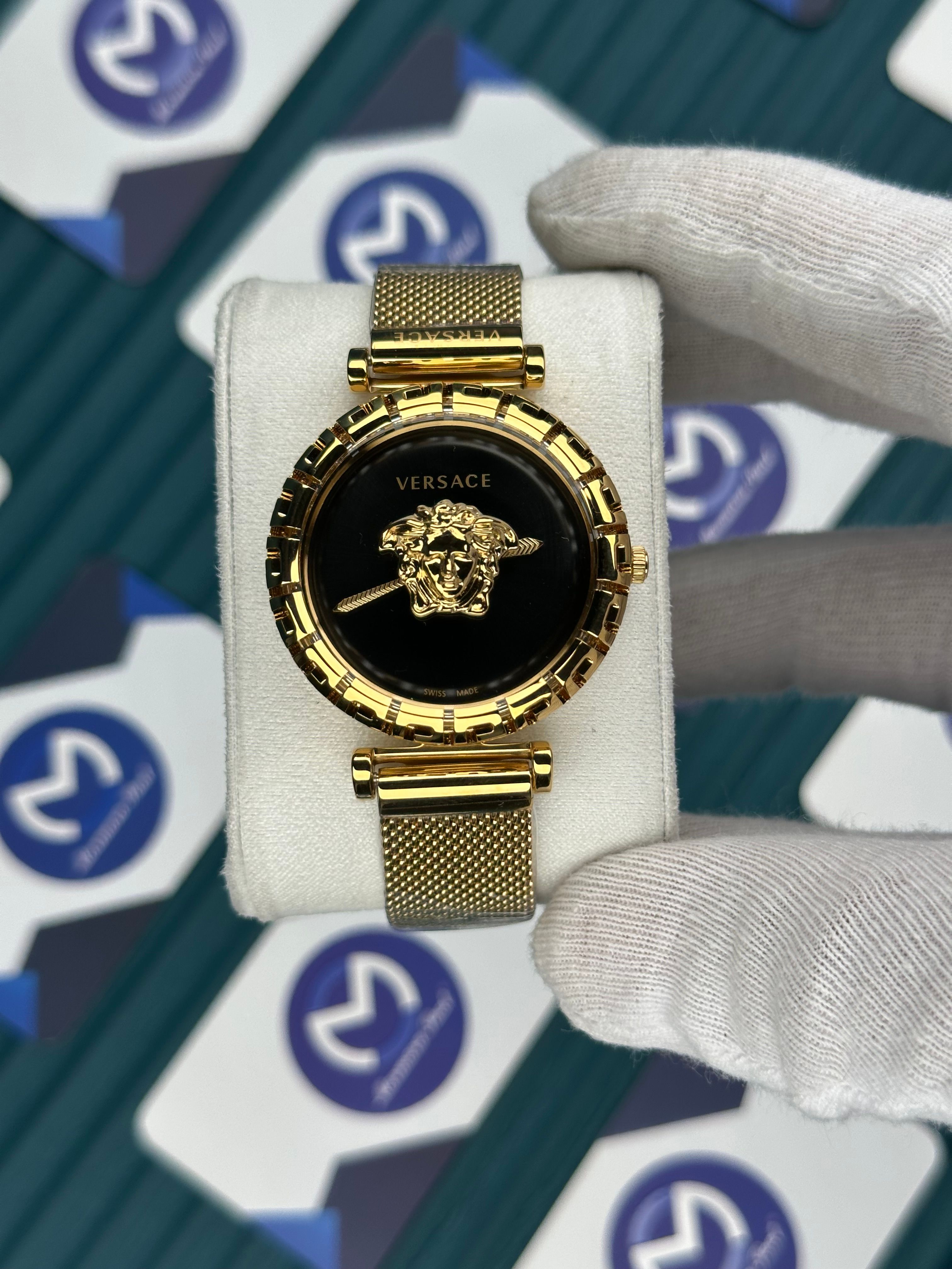 VERSACE 36 BLACK 3D DIAL GOLD BRACELET