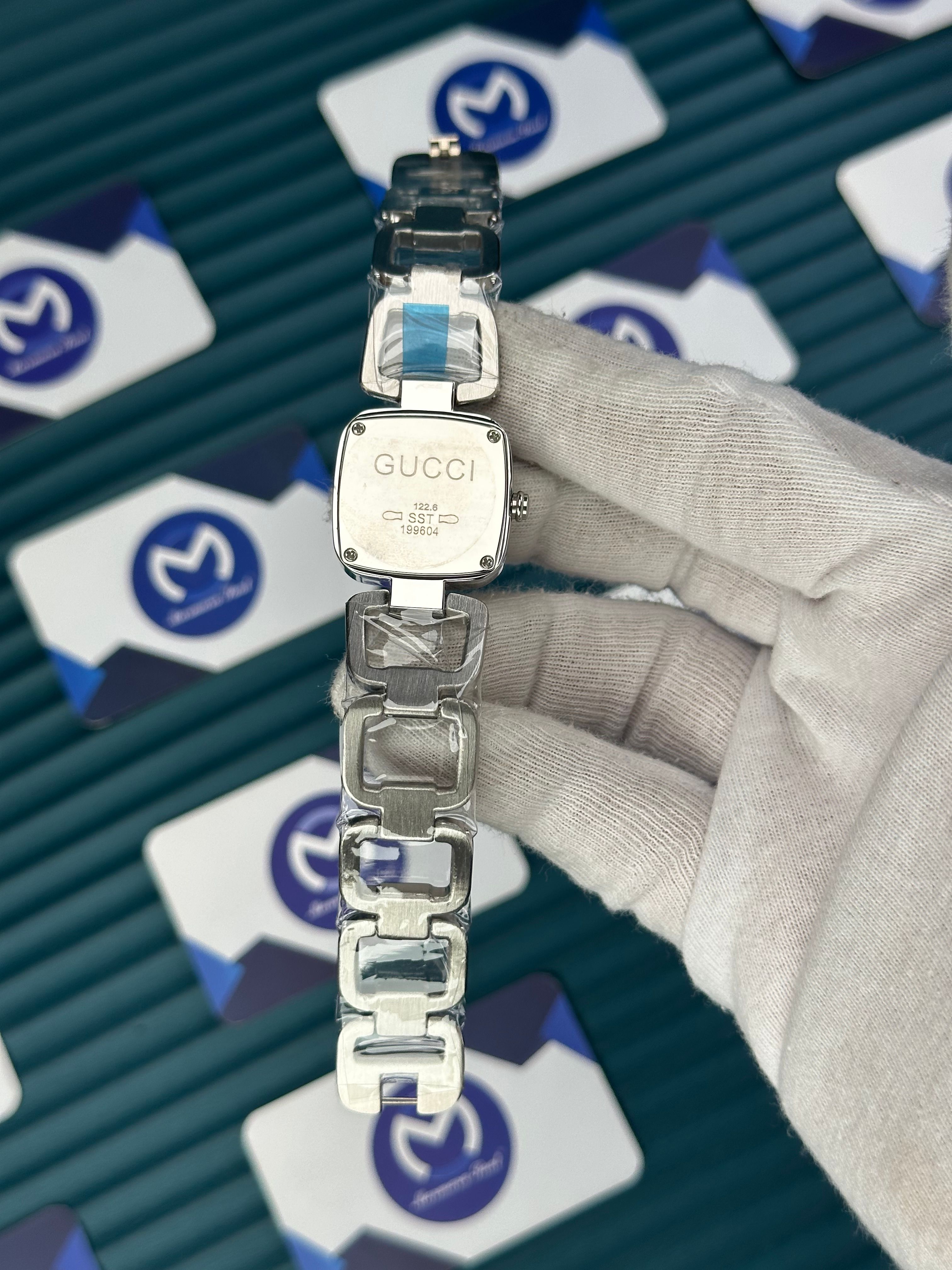 GUCCI WOMAN RING BRACELET GREY DIAL DIAMOND INDEX SILVER CORD