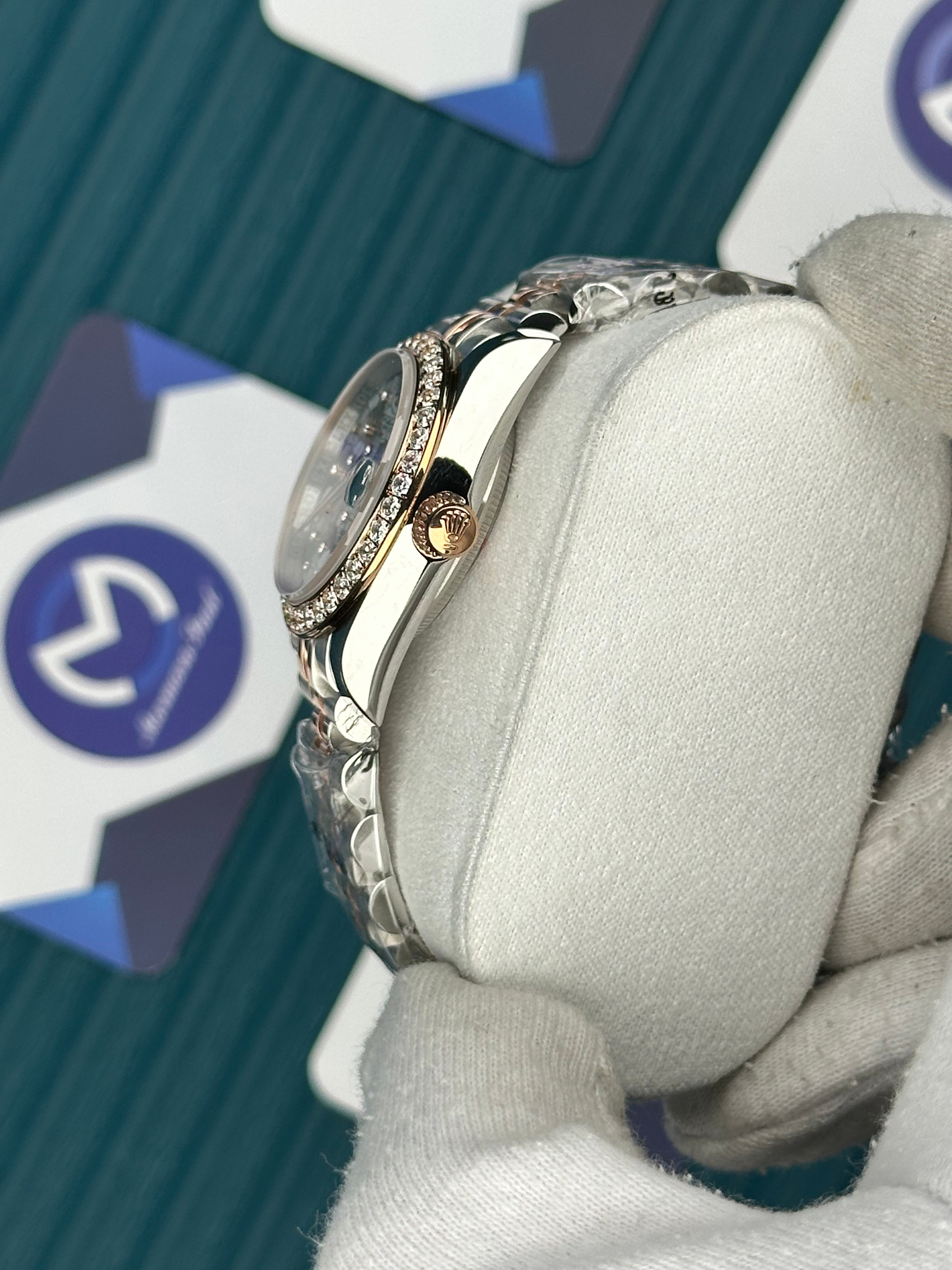 ROLEX 31 BEYAZ ÇİÇEK DESENLİ ROSE-SILVER JUBILEE