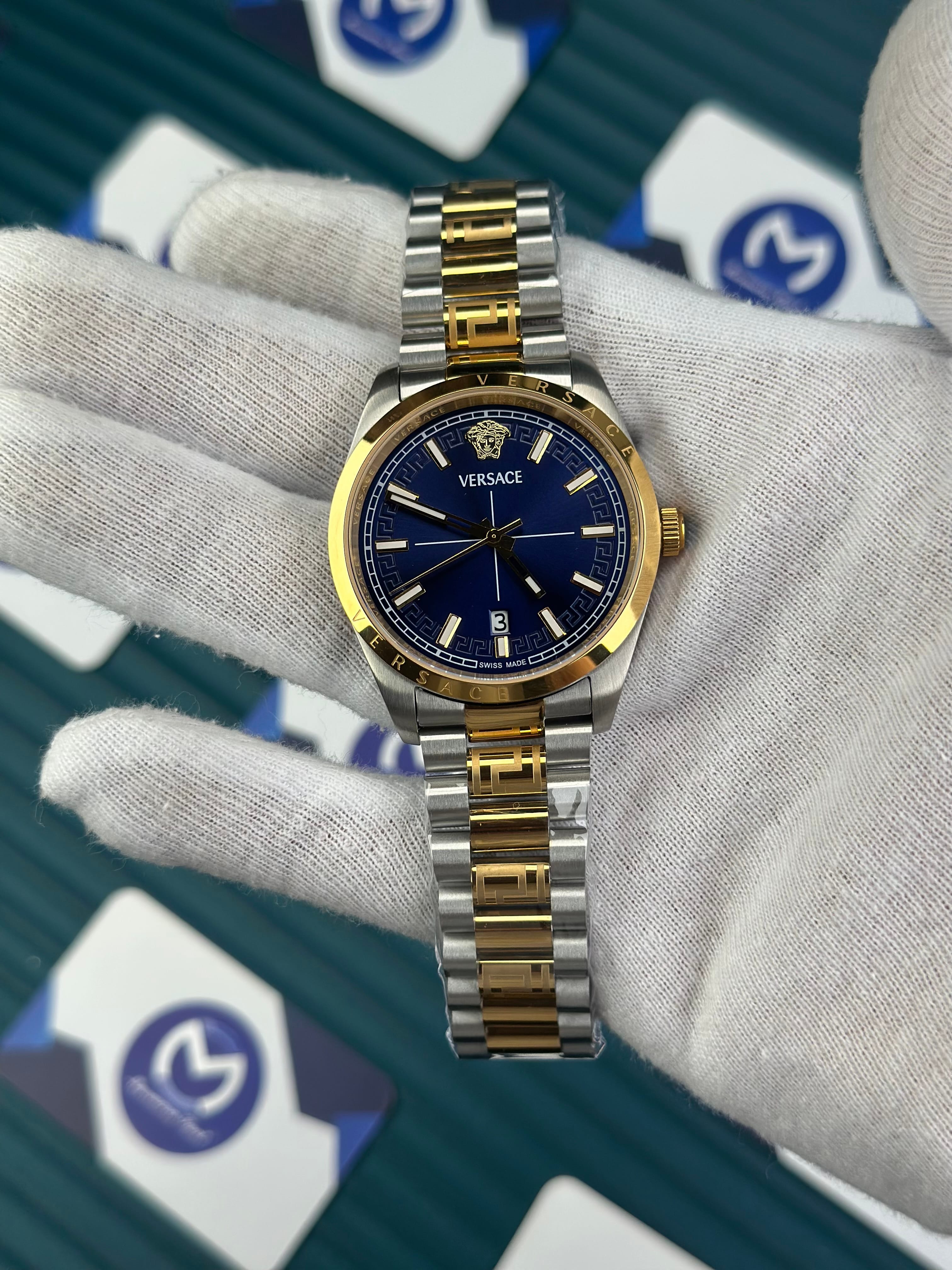 VERSACE NEW NAVY BLUE DIAL GOLD-SILVER PRESIDENT