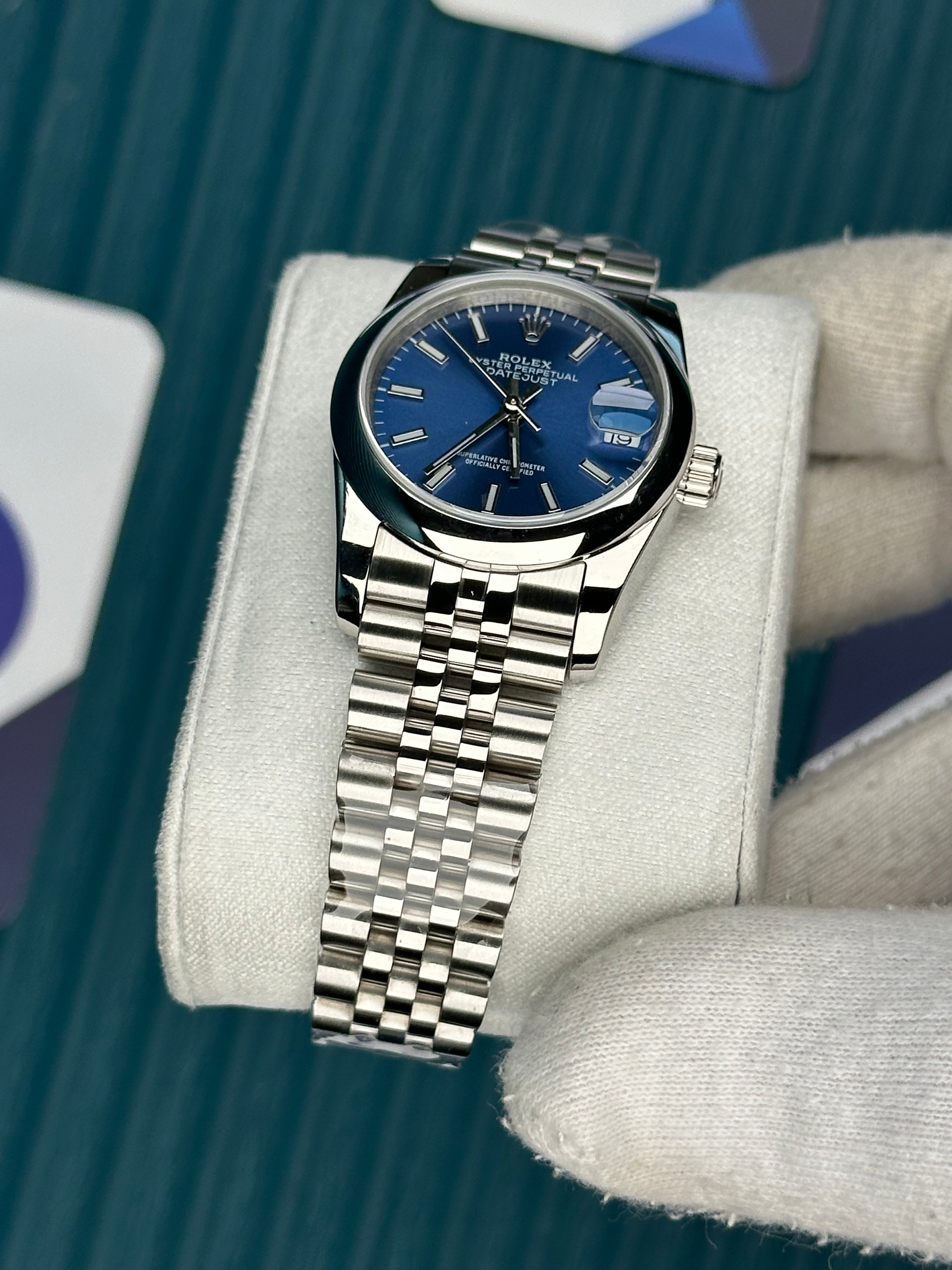 ROLEX 31 BLUE DIAL DUZ INDEX SILVER JUBILEE