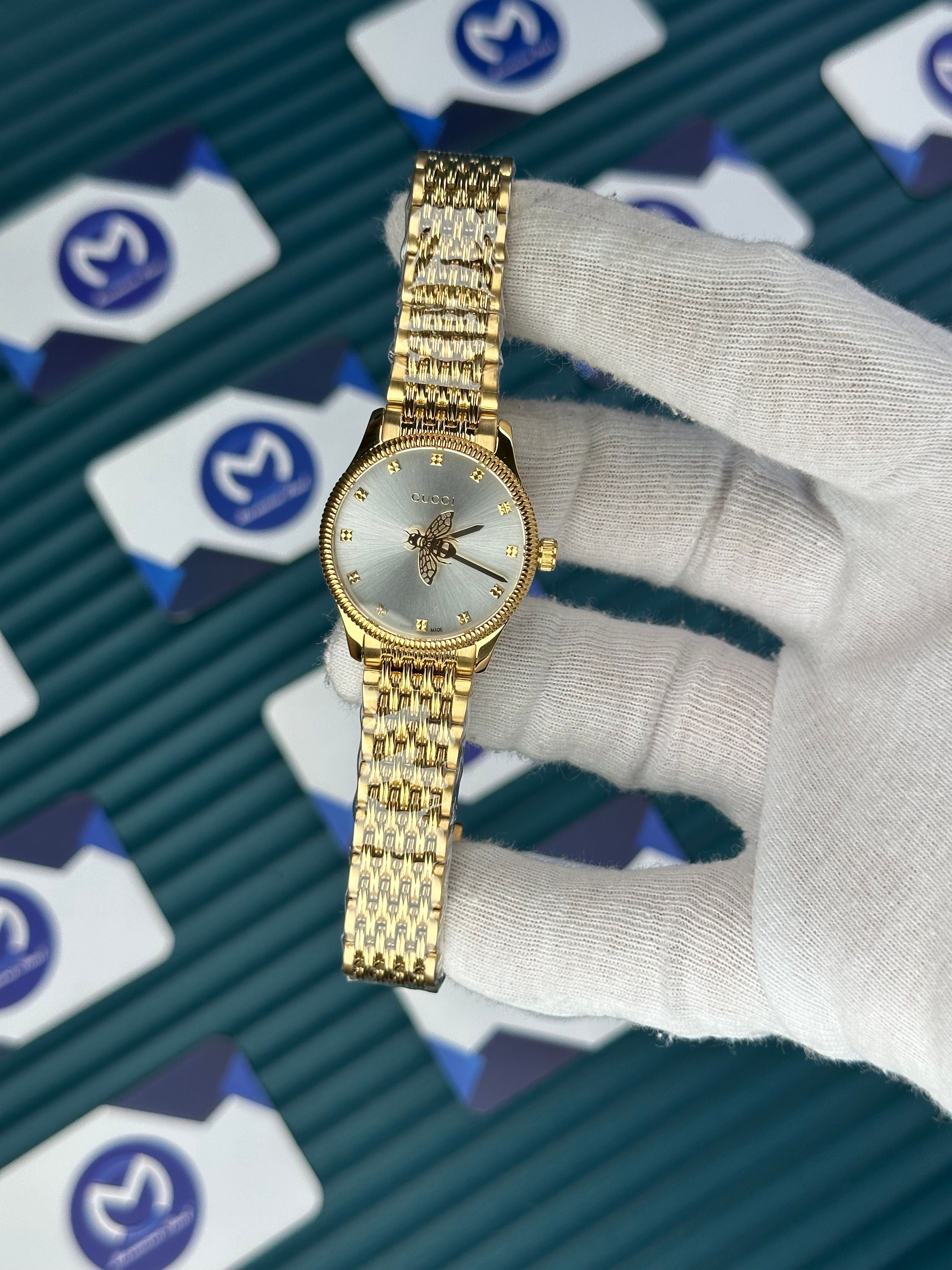 GUCCI GREY DIAL SPINNING BUTTERFLY GOLD
