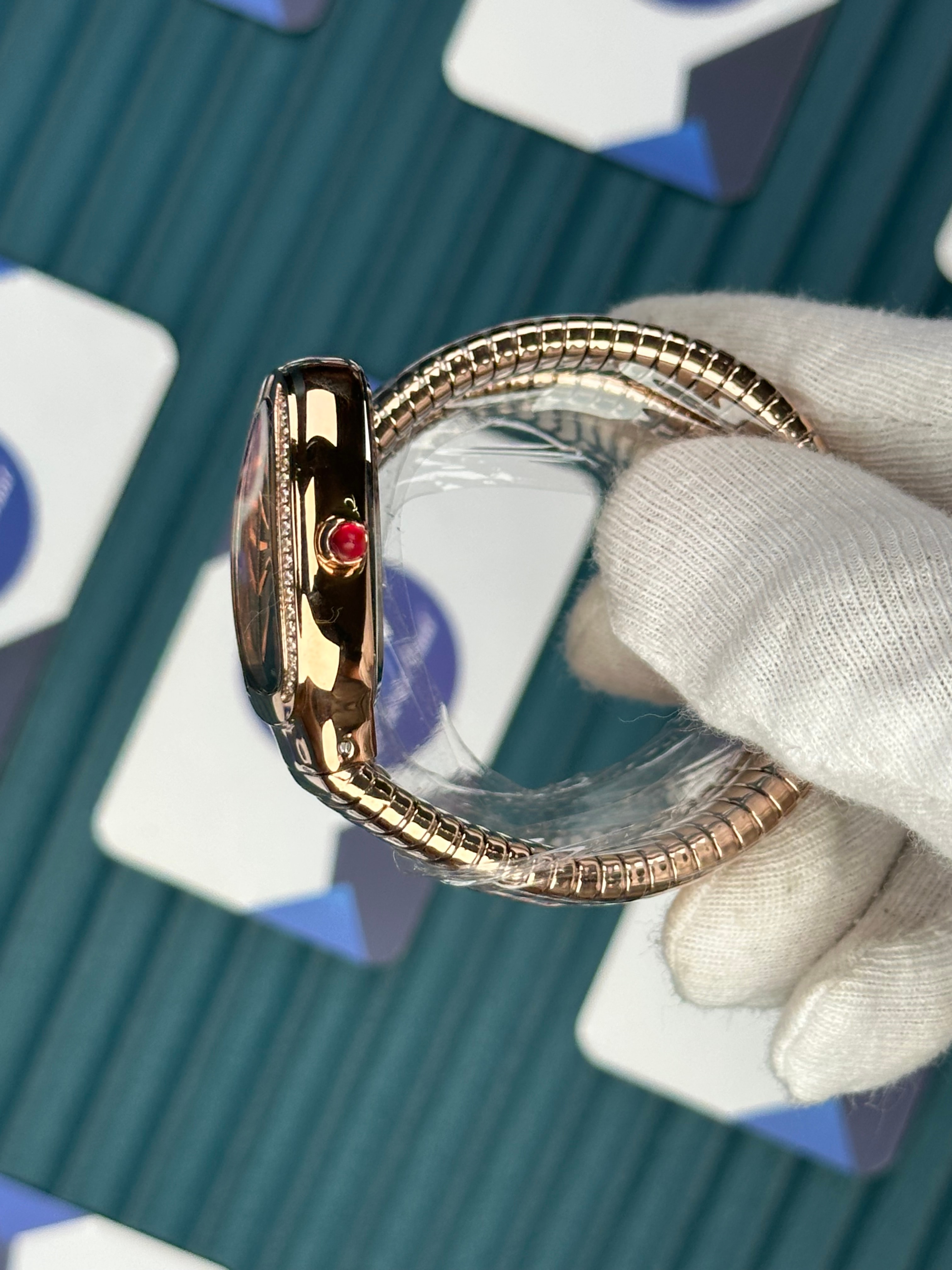 BVLGARI SERPENTI BLACK DIAL DIAMOND BEZEL ROSE LONG TUBOGAS 