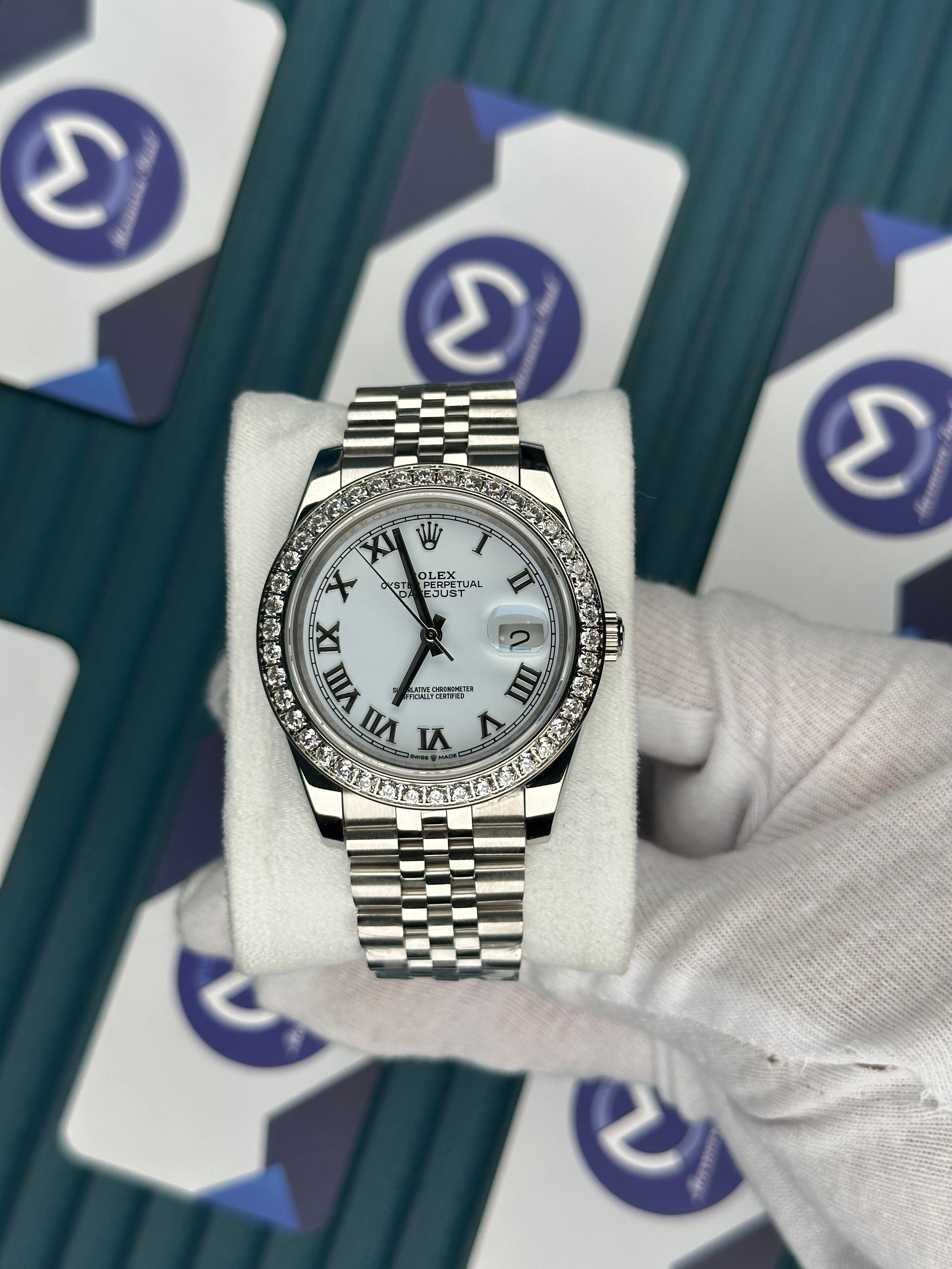 ROLEX DATEJUST WHITE DIAL ROMA INDEX DIAMOND BEZEL SILVER JUBILE