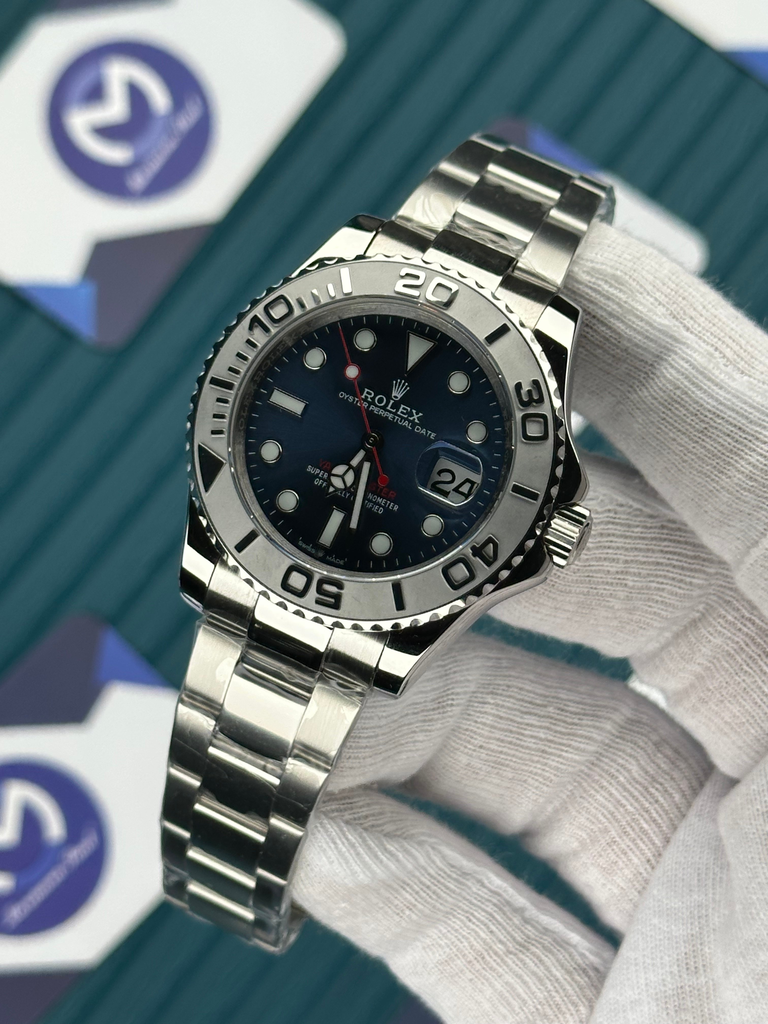 ROLEX YACHT-MASTER BLUE DIAL SILVER BEZEL AND OYSTER