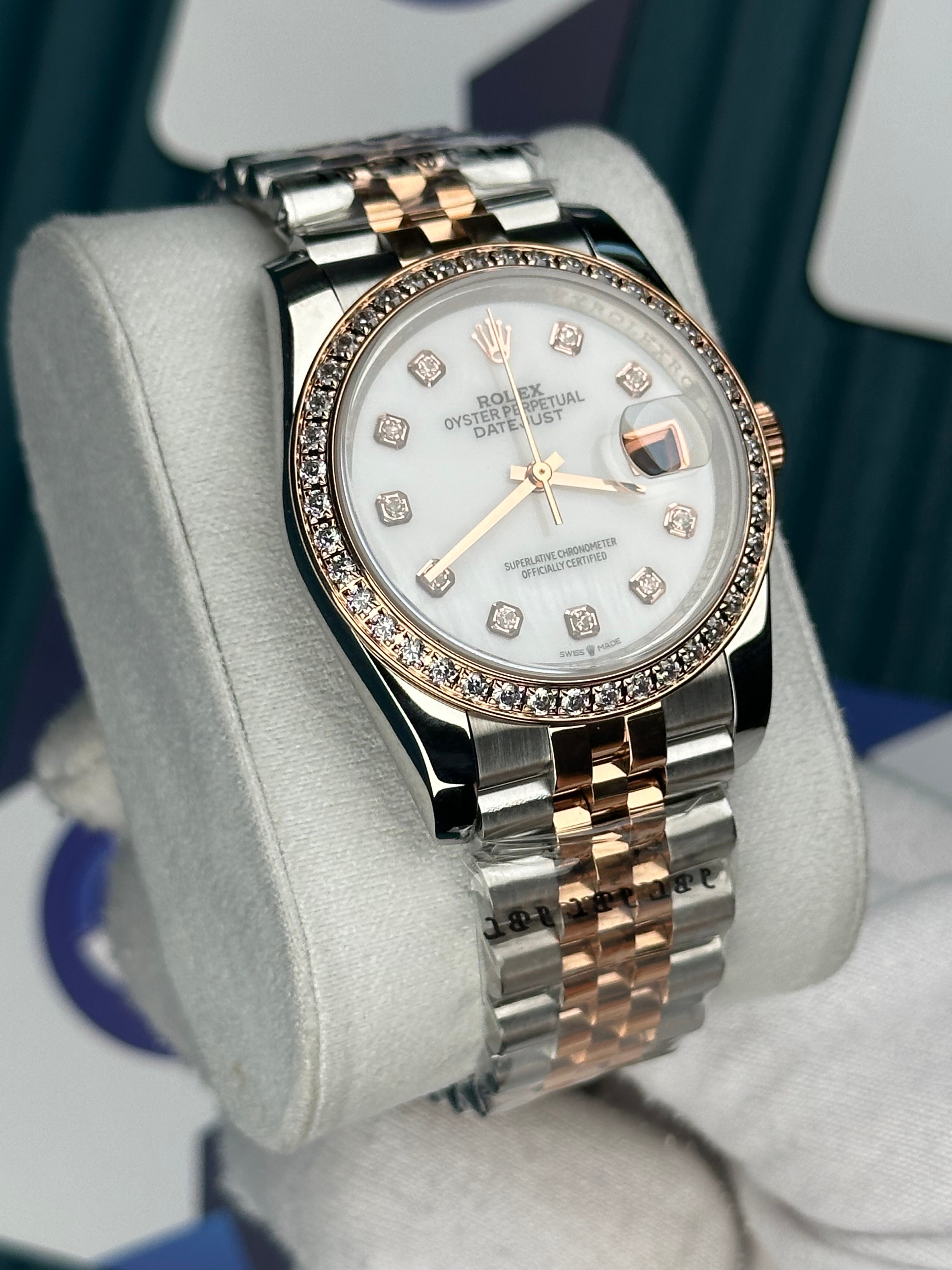 ROLEX 36 SEDEF BEYAZ KADRAN PIRLANTA BEZEL ROSE-SILVER JUBILEE