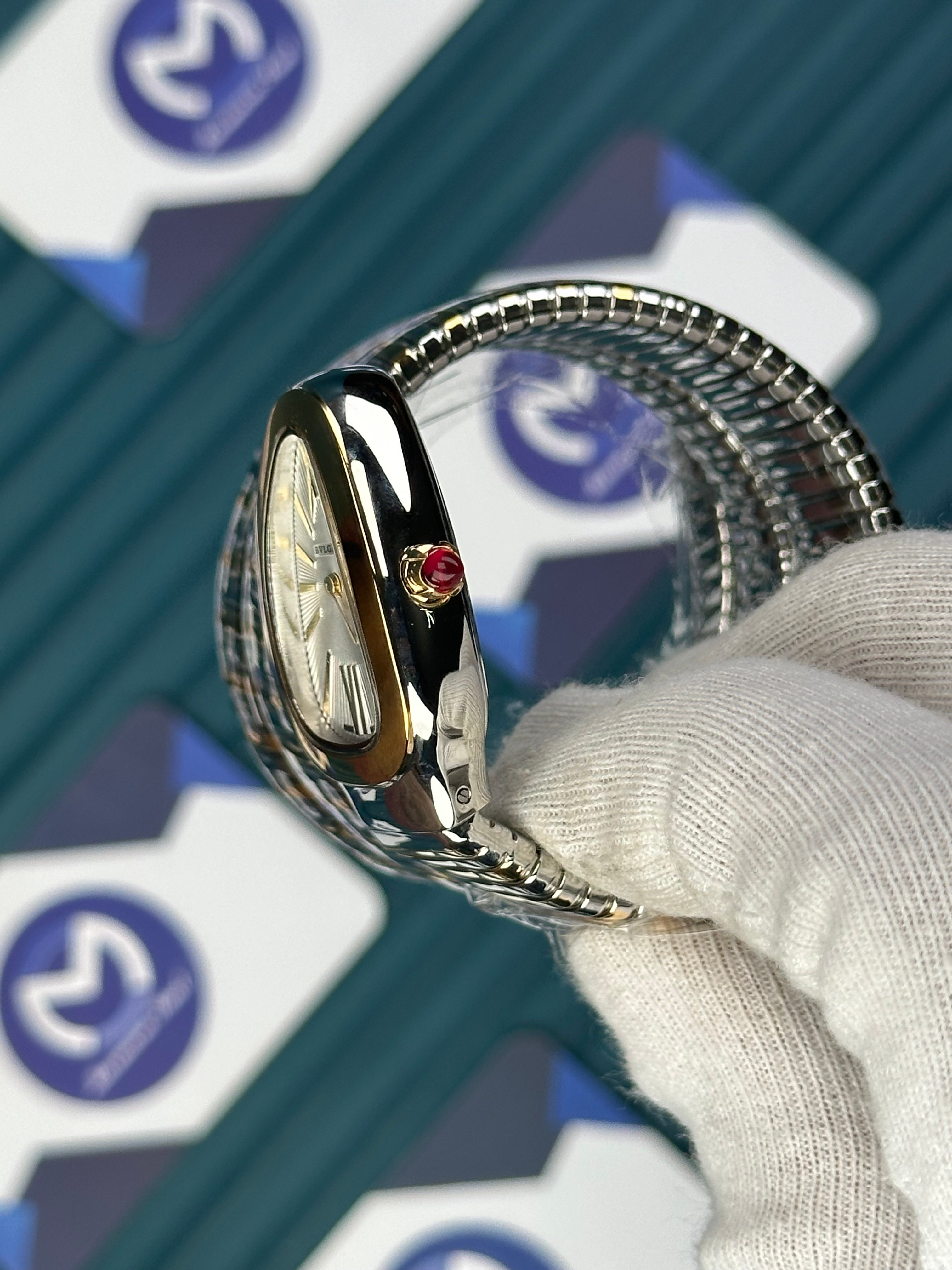 BVLGARI SERPENTI WHITE DIAL GOLD-SILVER LONG TUBOGAS 