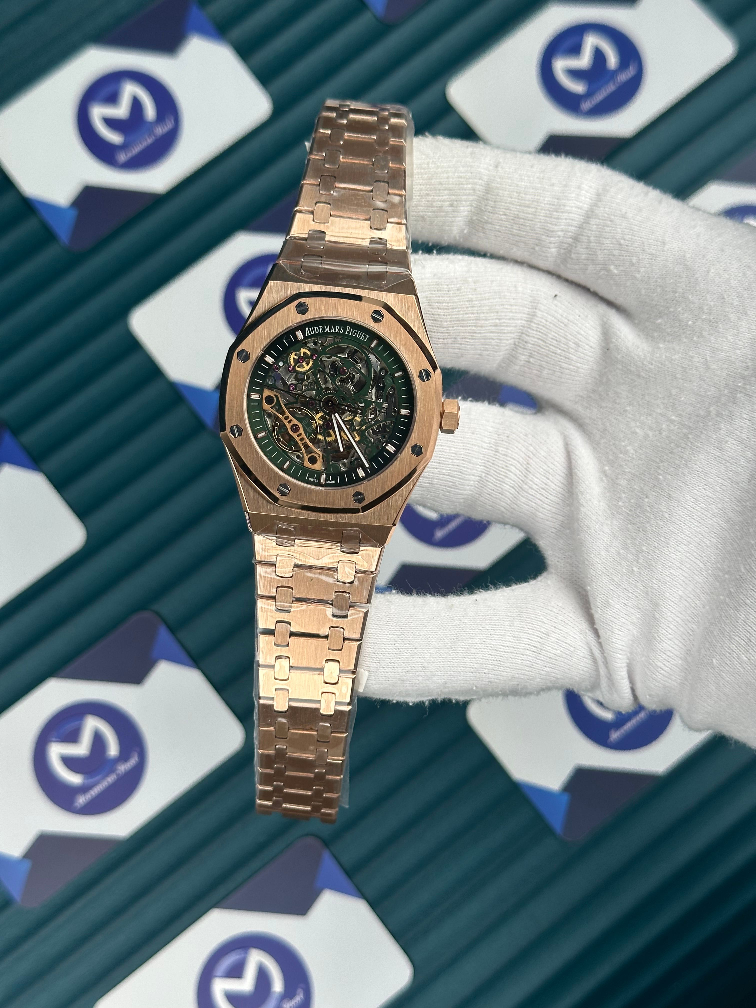 Audemars Piguet Royal Oak Rose Gold Kordon Yeşil Kadran İskelet Automatic