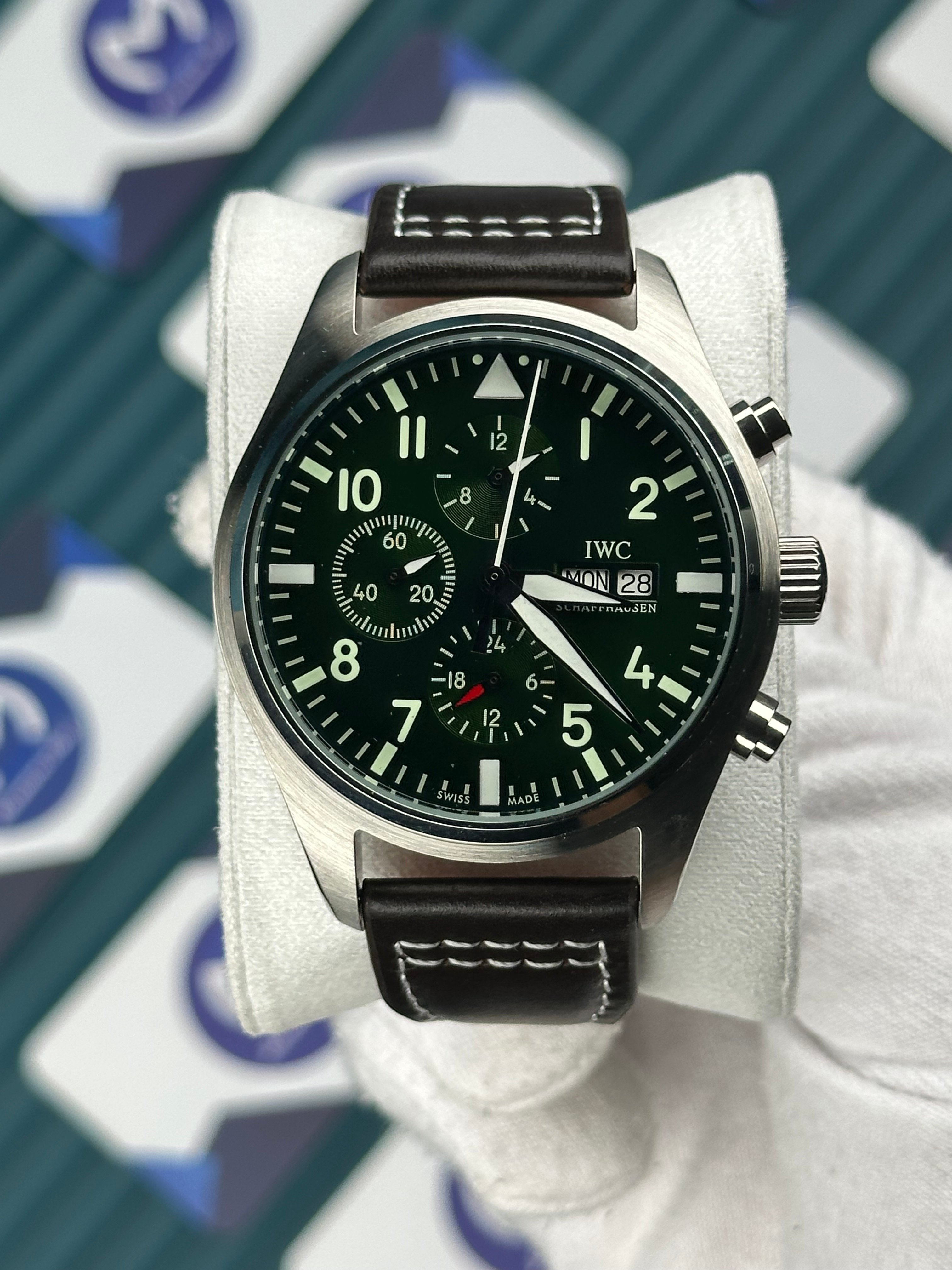 IWC PILOT'S GREEN DIAL CHOCOLATE CORD