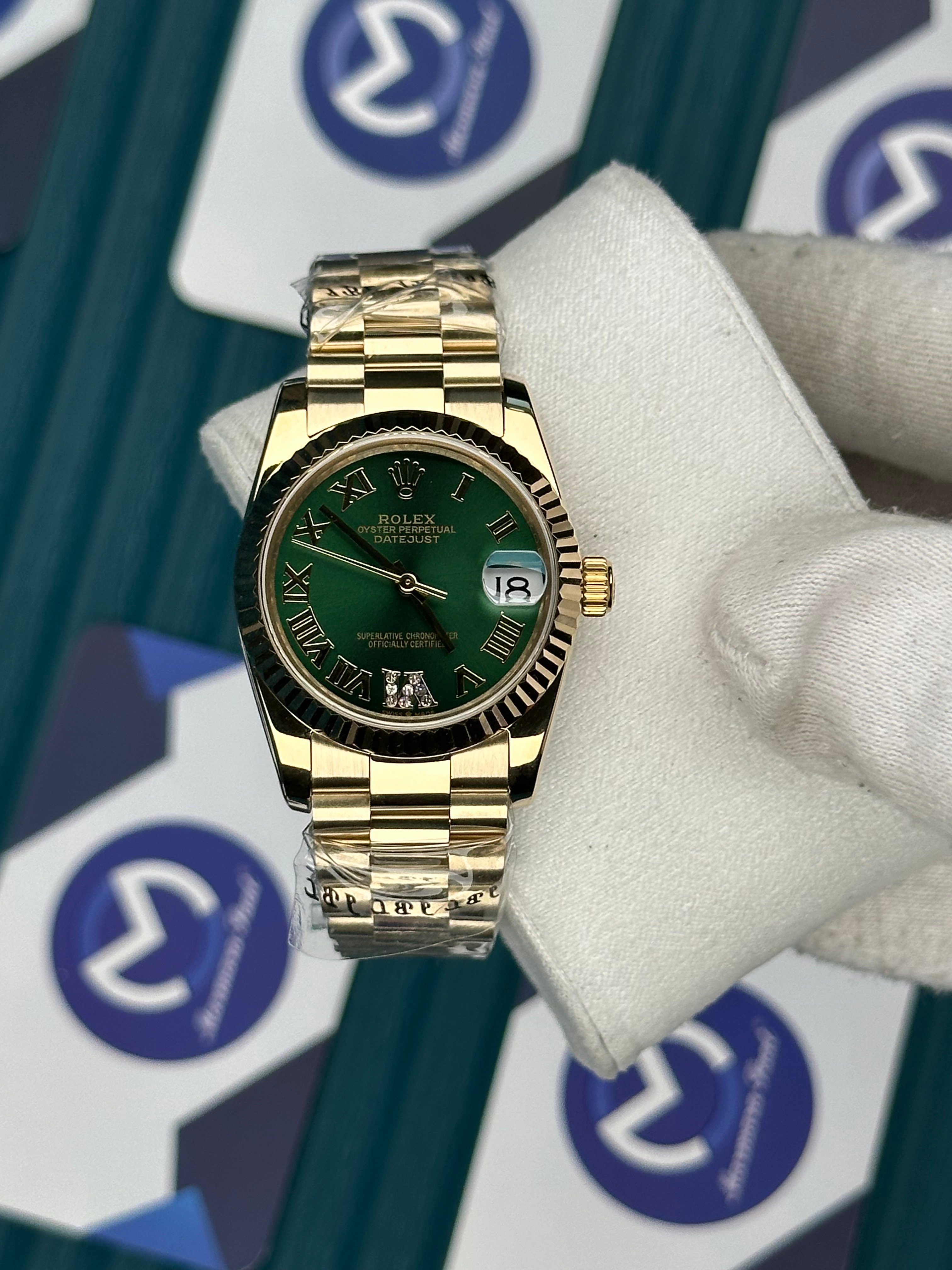 ROLEX 31 GREEN DIAL GOLD PRESIDENT