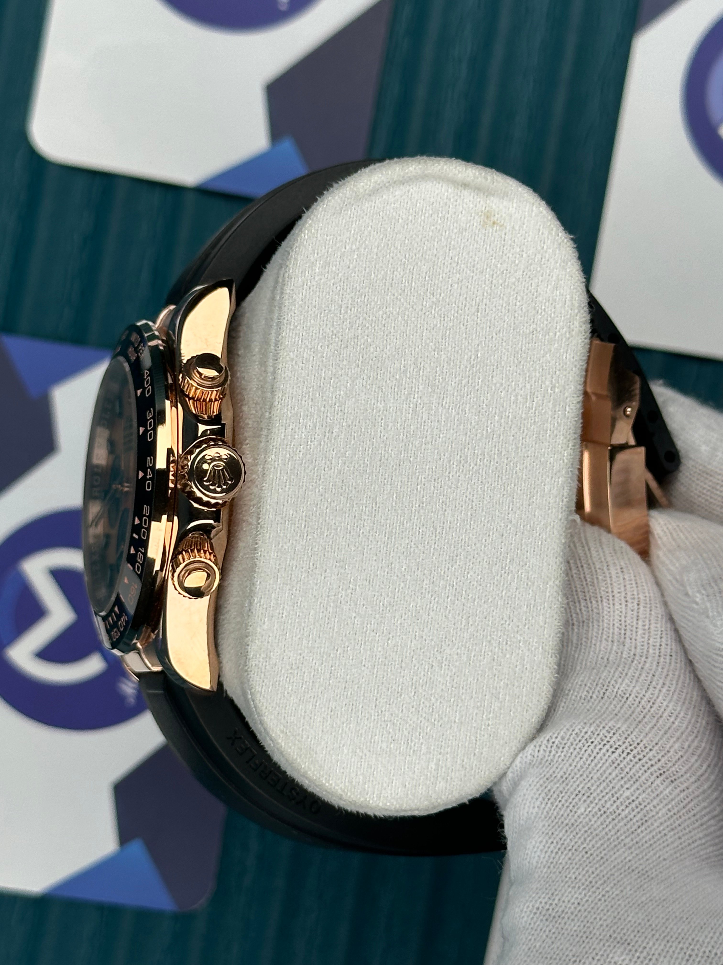 ROLEX DAYTONA BROWN DIAL ROSE CASE BLACK OYSTERFLEX