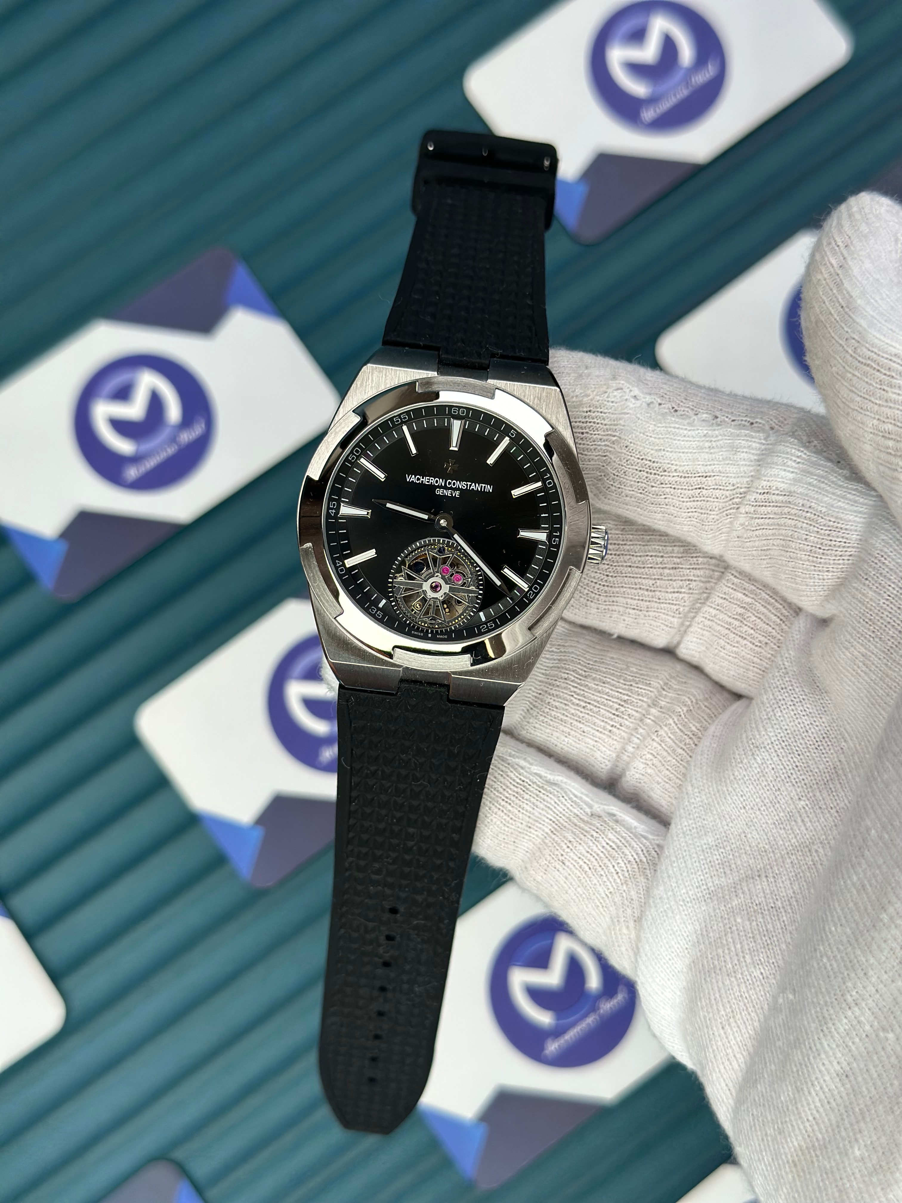 VACHERON CONSTANTIN BLACK DIAL TOURBILLON OVERSEAS BLACK RUBBER