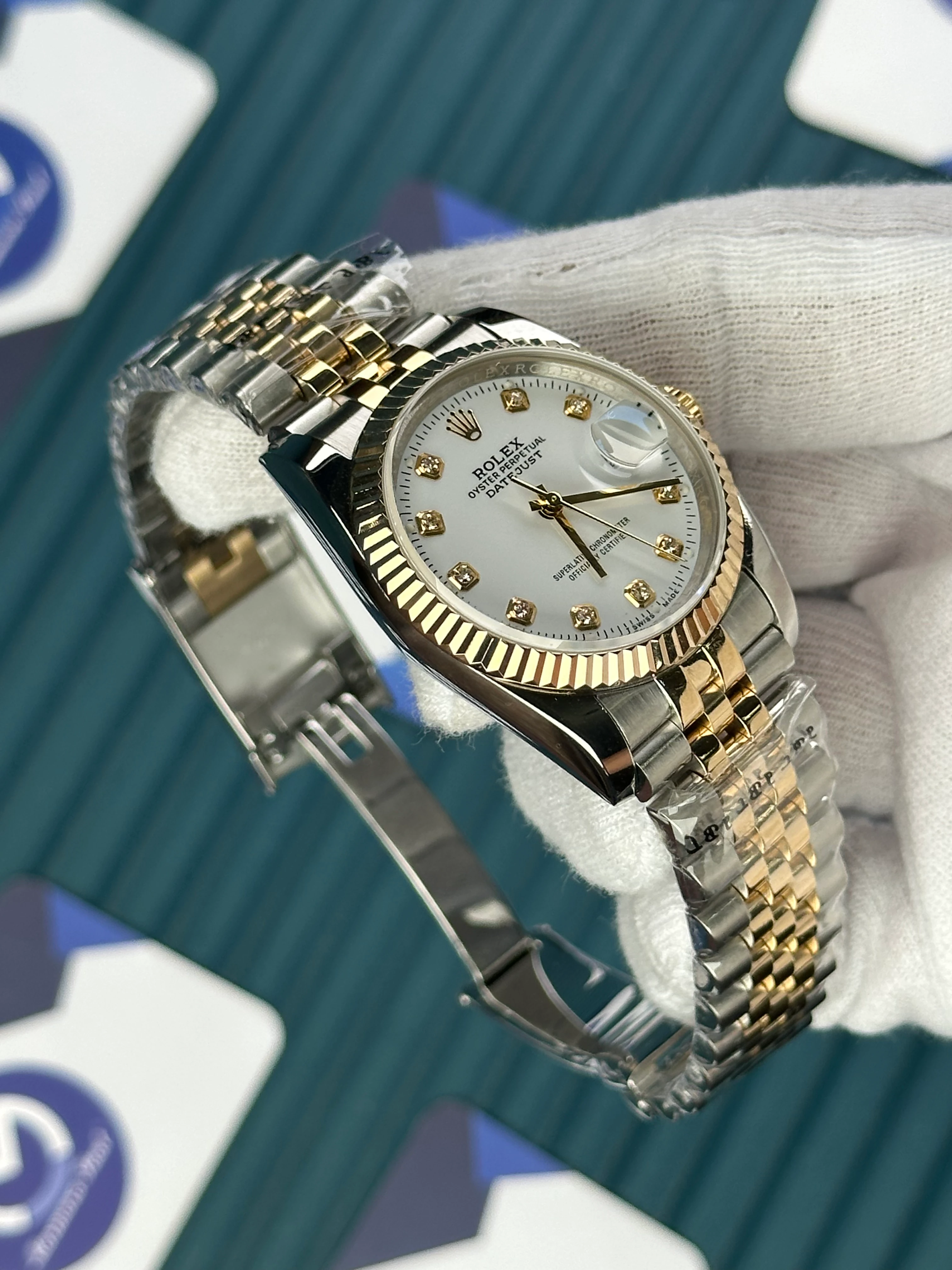 ROLEX 36 MM DATEJUST WHITE DIAL DIAMOND INDEX GOLD-SILVER JUBILE II 