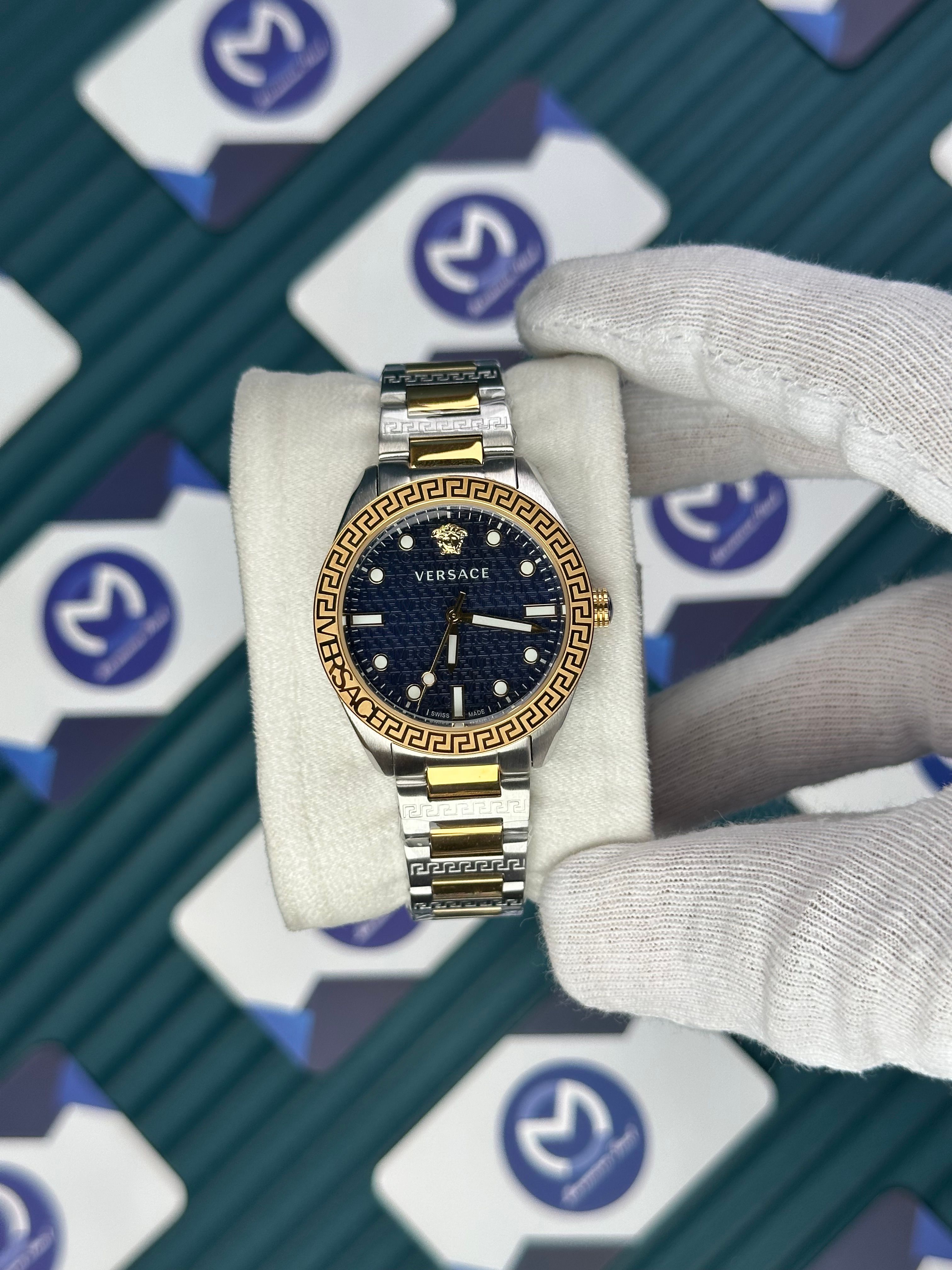 VERSACE 36 MOZAIK BLUE DIAL GOLD-SILVER CORD