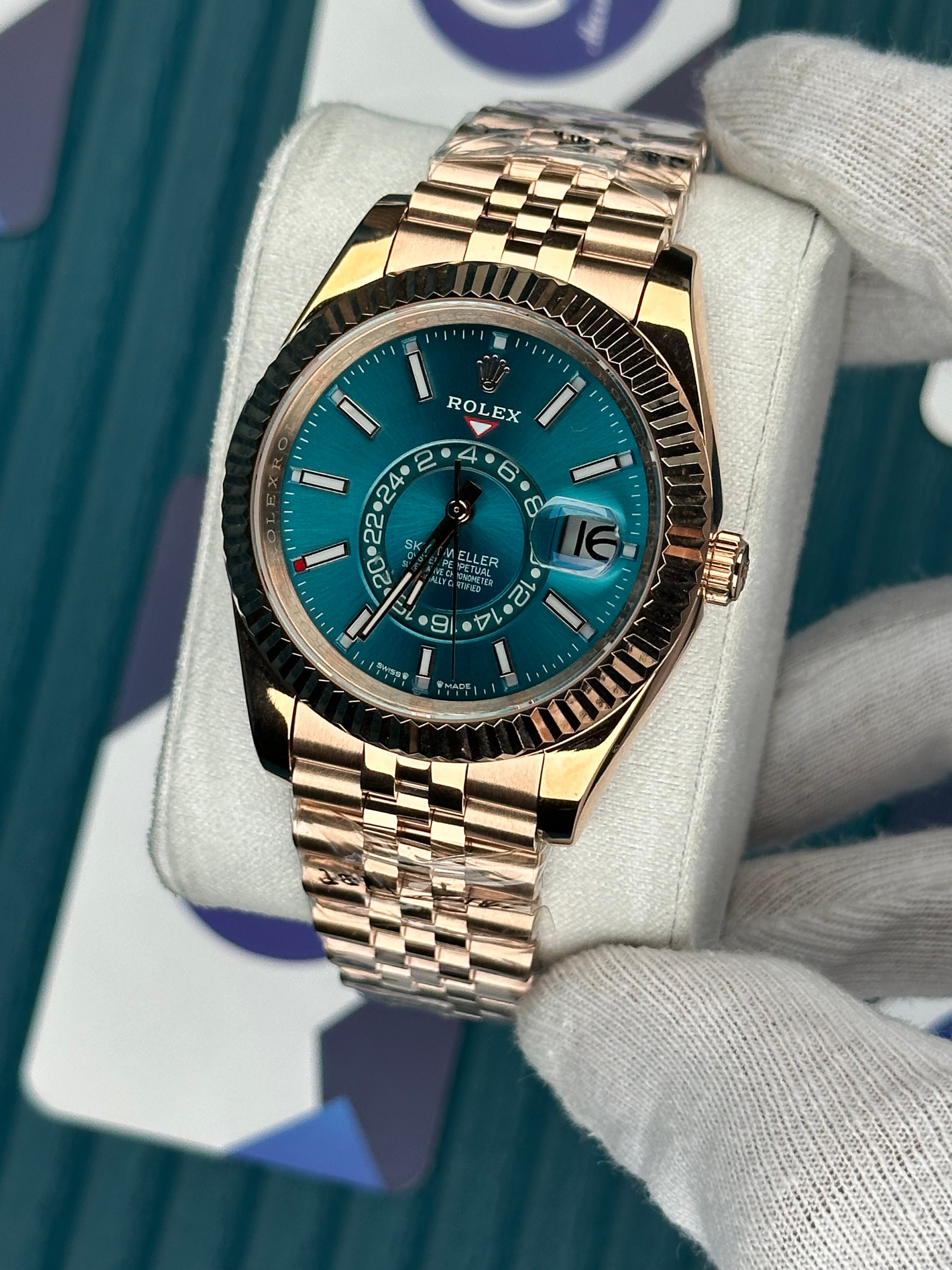ROLEX SKY-DWELLER BLUE DIAL ROSE JUBILE