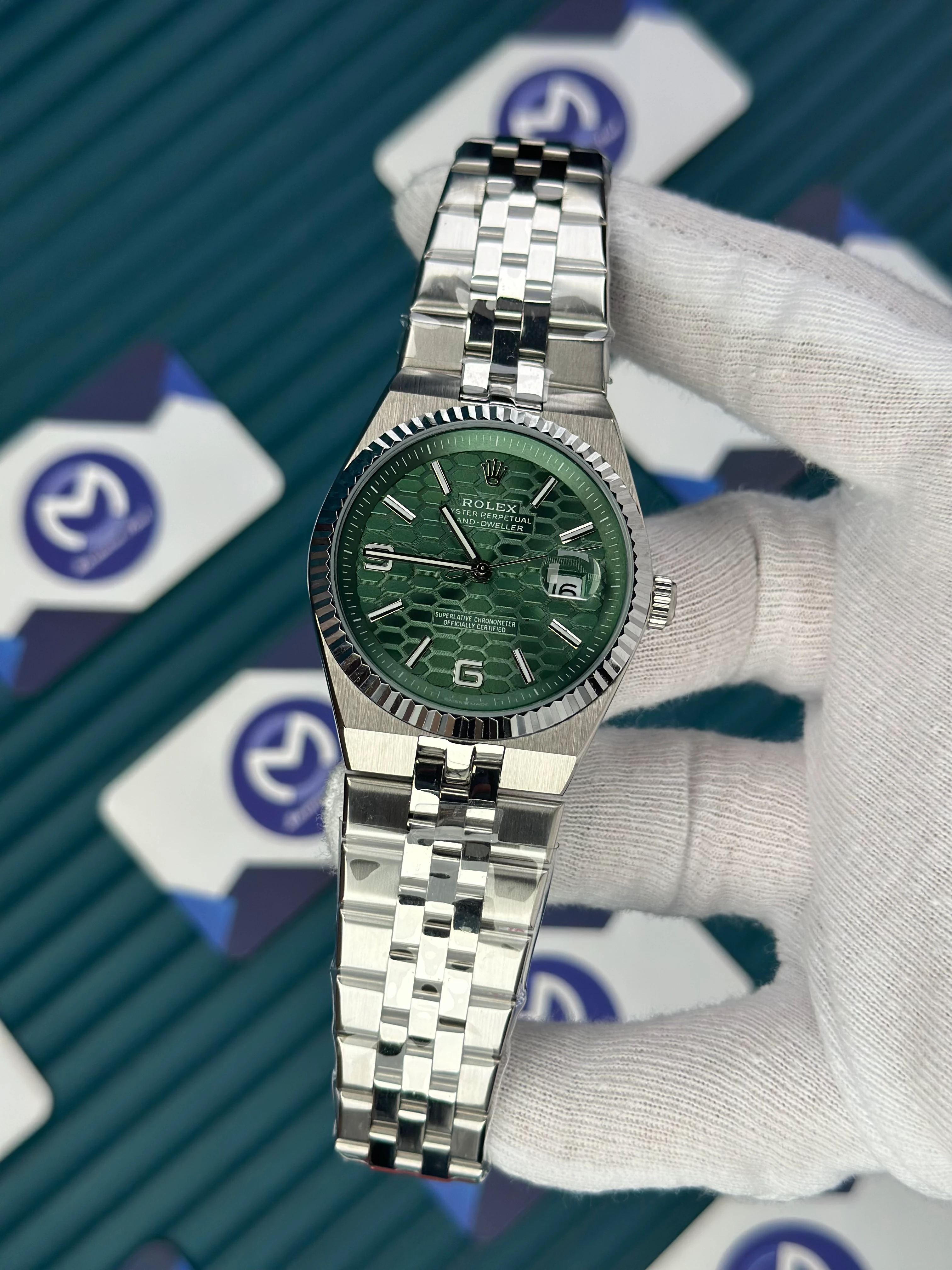ROLEX LAND DWELLER GREEN DIAL SILVER OYSTERSTEEL 