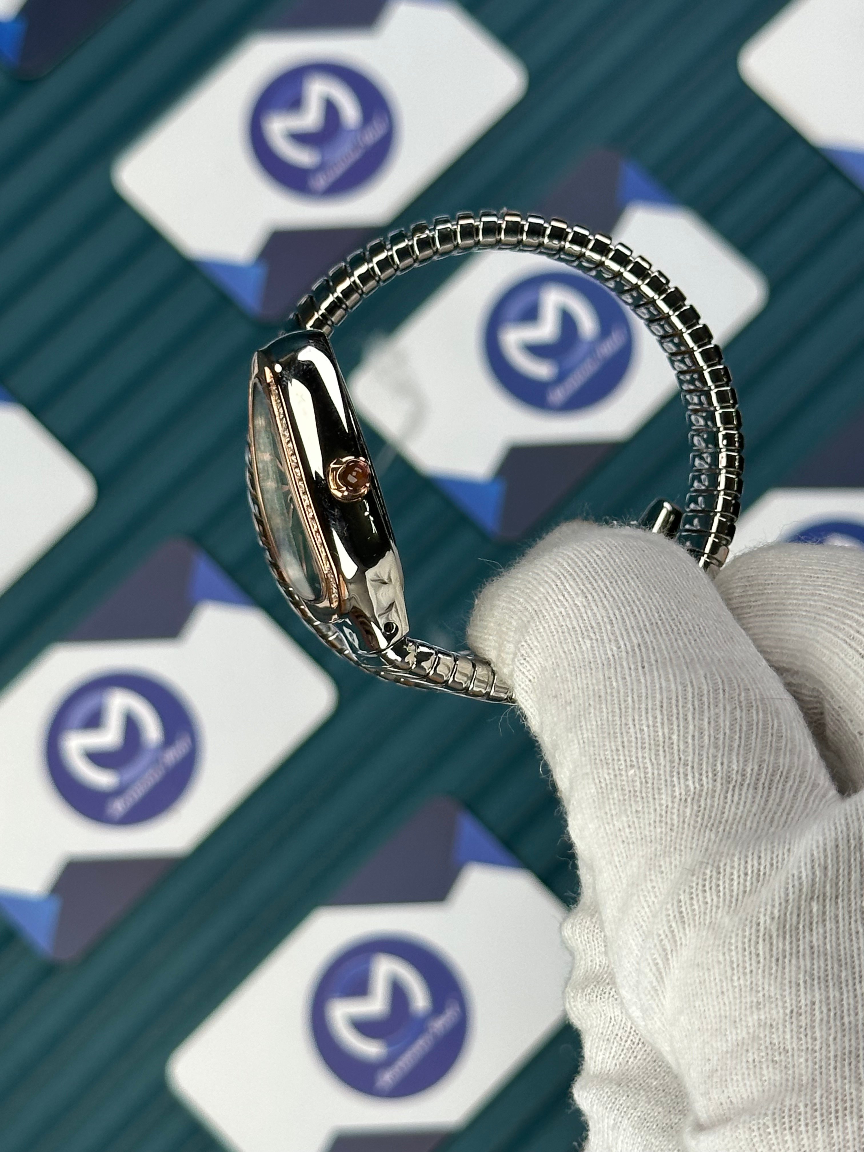 BVLGARI SERPENTI GREEN DIAL DIAMOND BEZEL ROSE-SILVER SHORT TUBOGAS